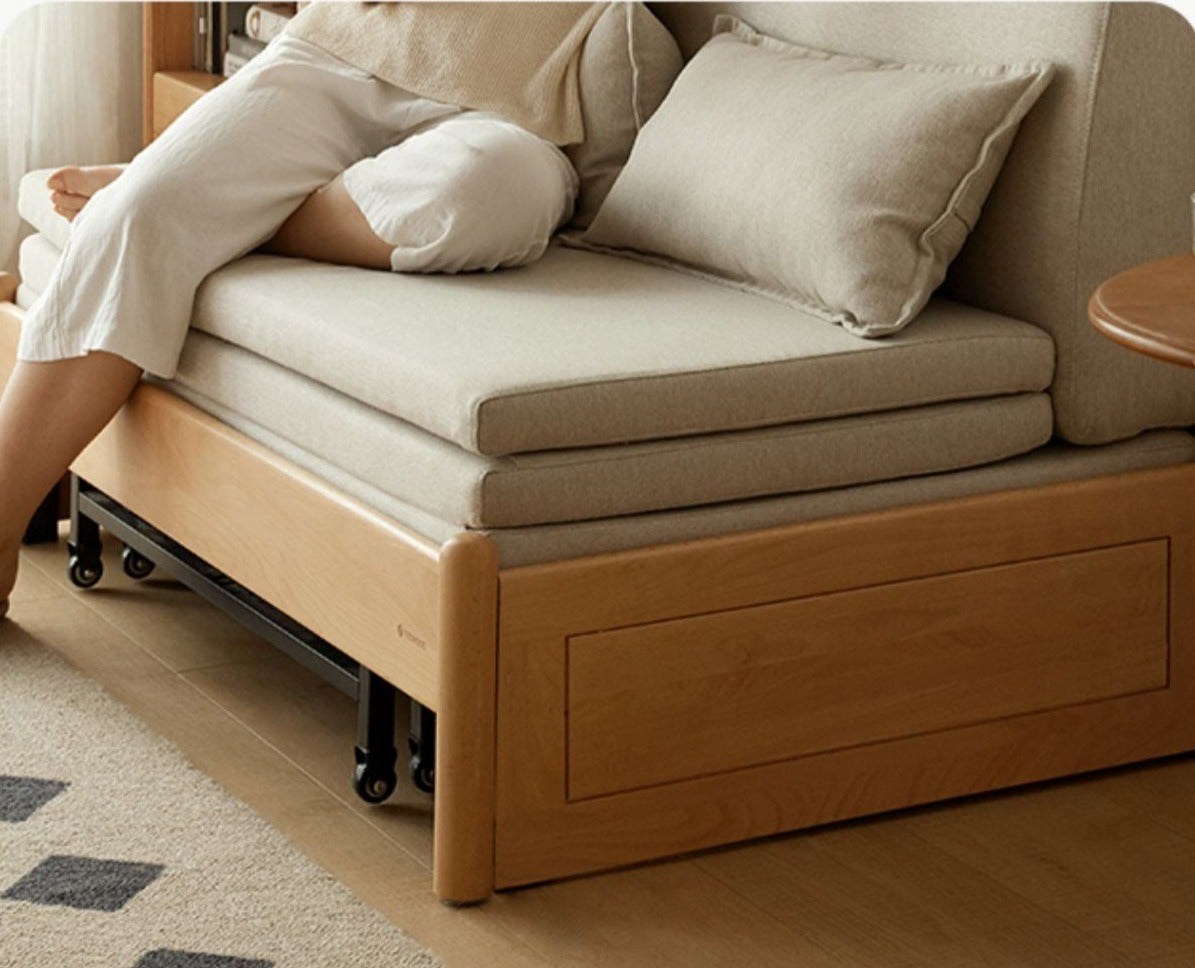 Solid Beech Wood Sofa Bed - Convertible Sleeper Sofa for Small Spaces, Guest Room & Living Room - Comfortable & Space-Saving Furniture