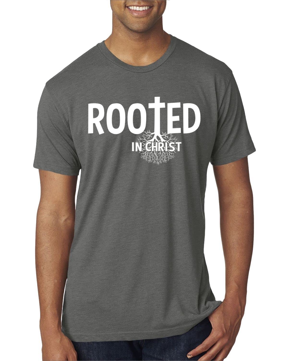Rooted in Christ Inspirational Christian Men's Premium Tri-Blend T-Shirt - Comfortable Faith-Based Apparel for Church, Bible Study & Everyday Wear