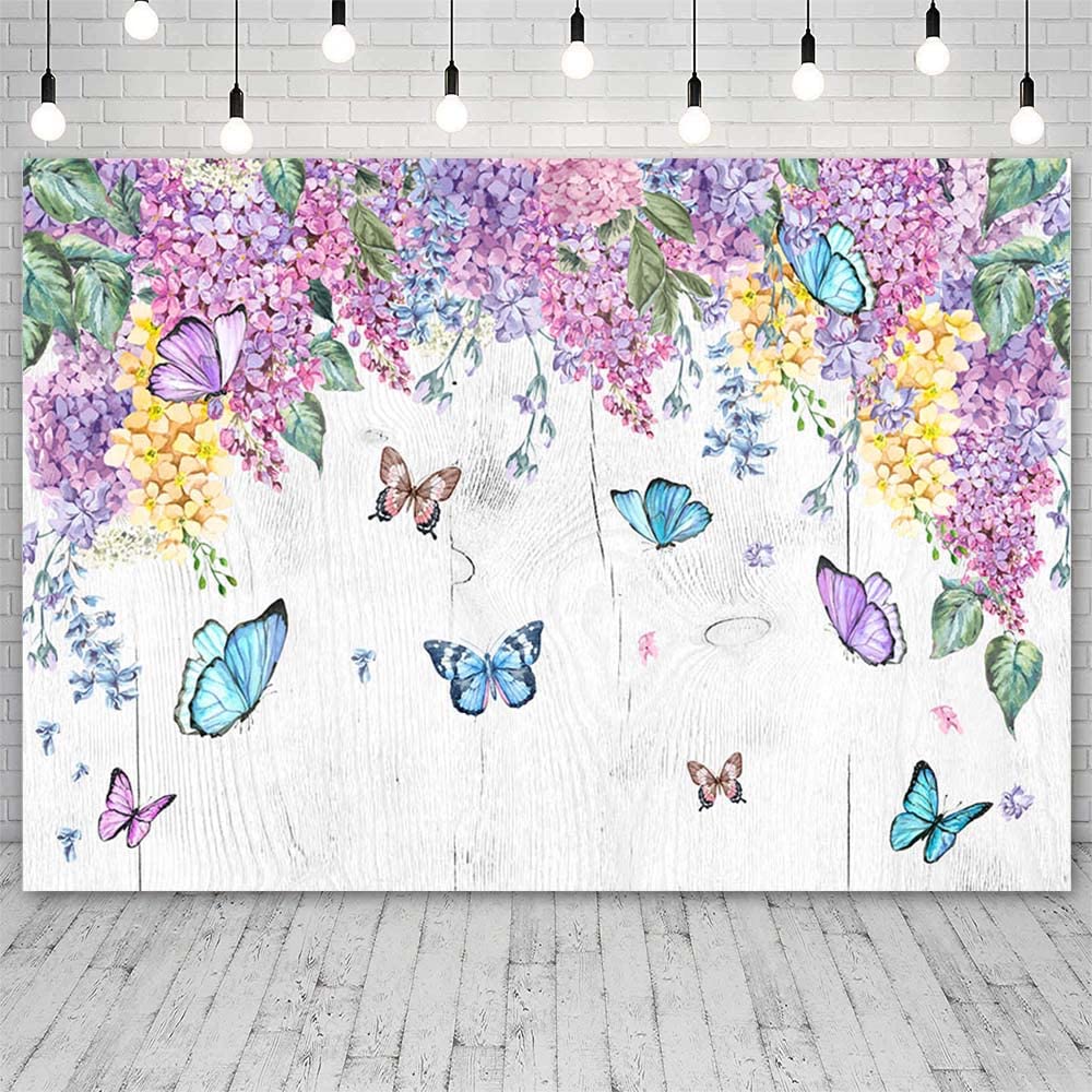 8x6ft Spring Butterfly Photography Backdrop - Purple Floral Wood Background for Birthday, Baby Shower, Wedding Photo Shoot Props | Perfect for Party Decorations, Indoor & Outdoor Events