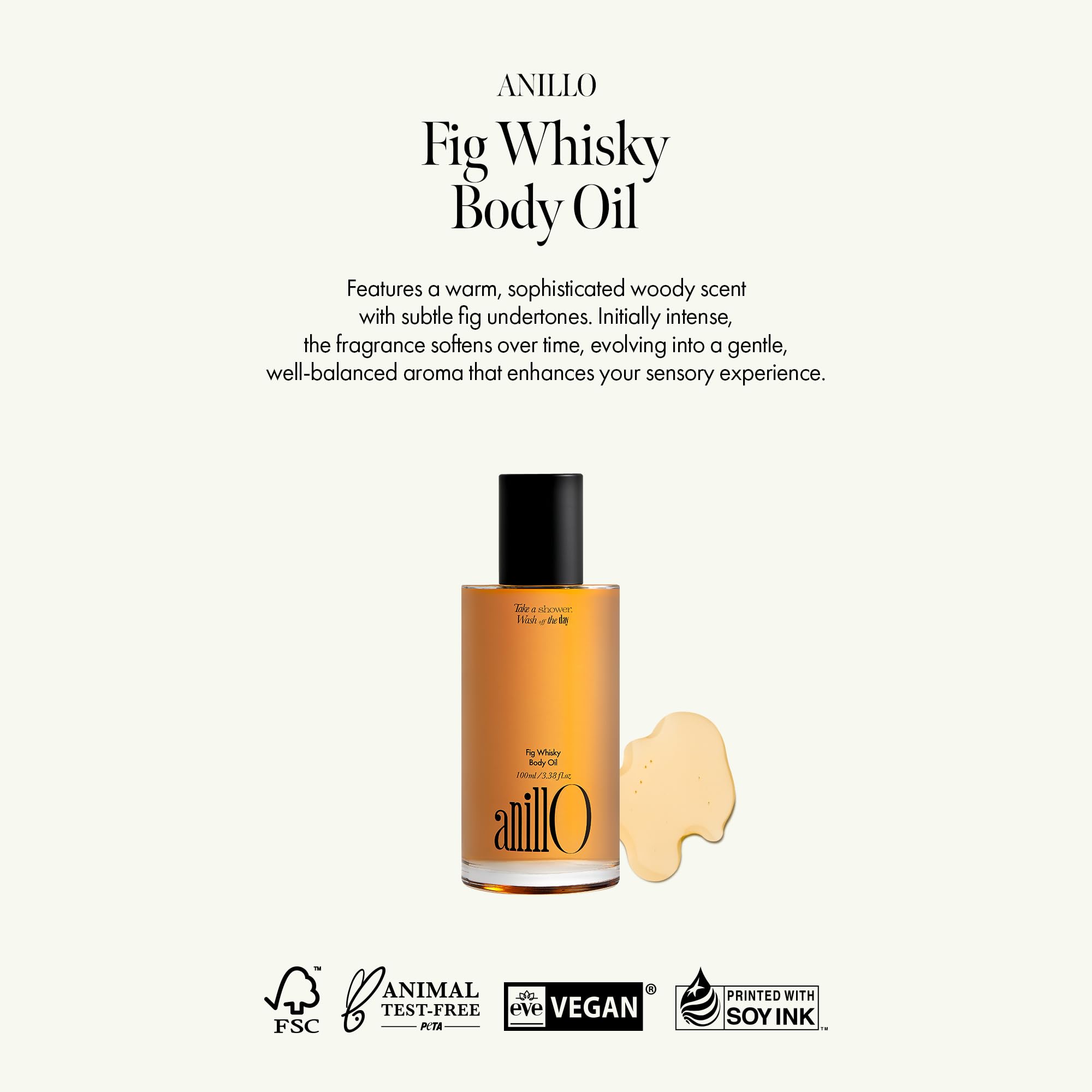 **Fig Whisky Hydrating Body Oil – Fast-Absorbing, Non-Greasy Moisturizer with Fig, Argan & Jojoba Oils – Silky Smooth Glow & Deep Nourishment – Woody Scent – 3.38 fl. oz – Perfect for Dry Skin & Post-Shower Hydration**