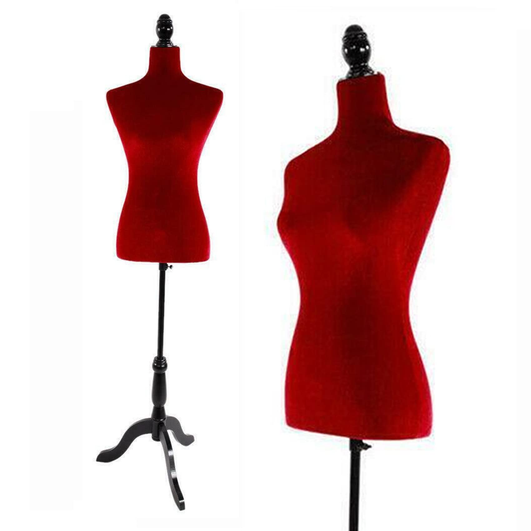 MiFirem Red Female Mannequin Torso with Adjustable Black Tripod Stand - Perfect for Jewelry Display, Dress Form Modeling & Boutique Visual Merchandising