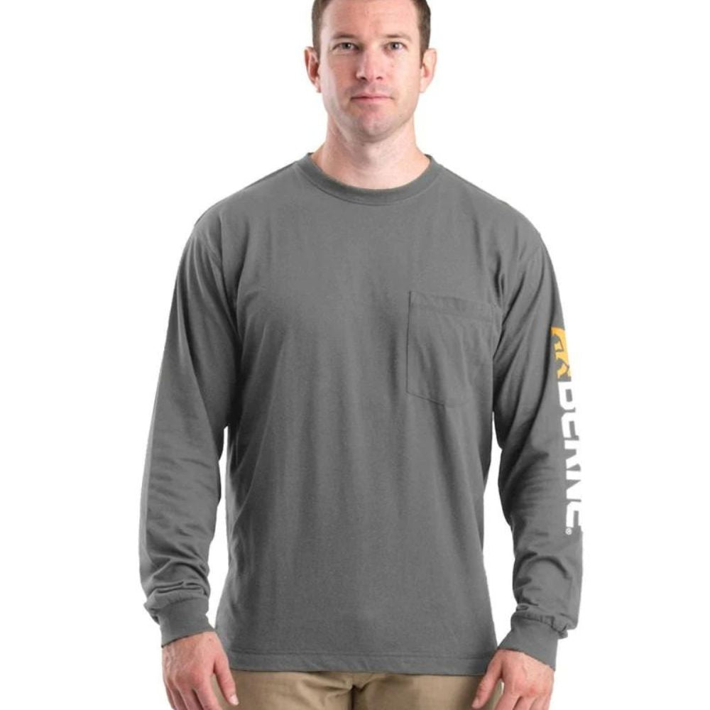 Berne Men's Signature Long Sleeve Performance Work Shirt - Moisture Wicking, Durable & Comfortable - BSM14 Slate Grey - Ideal for Construction, Landscaping & Outdoor Work
