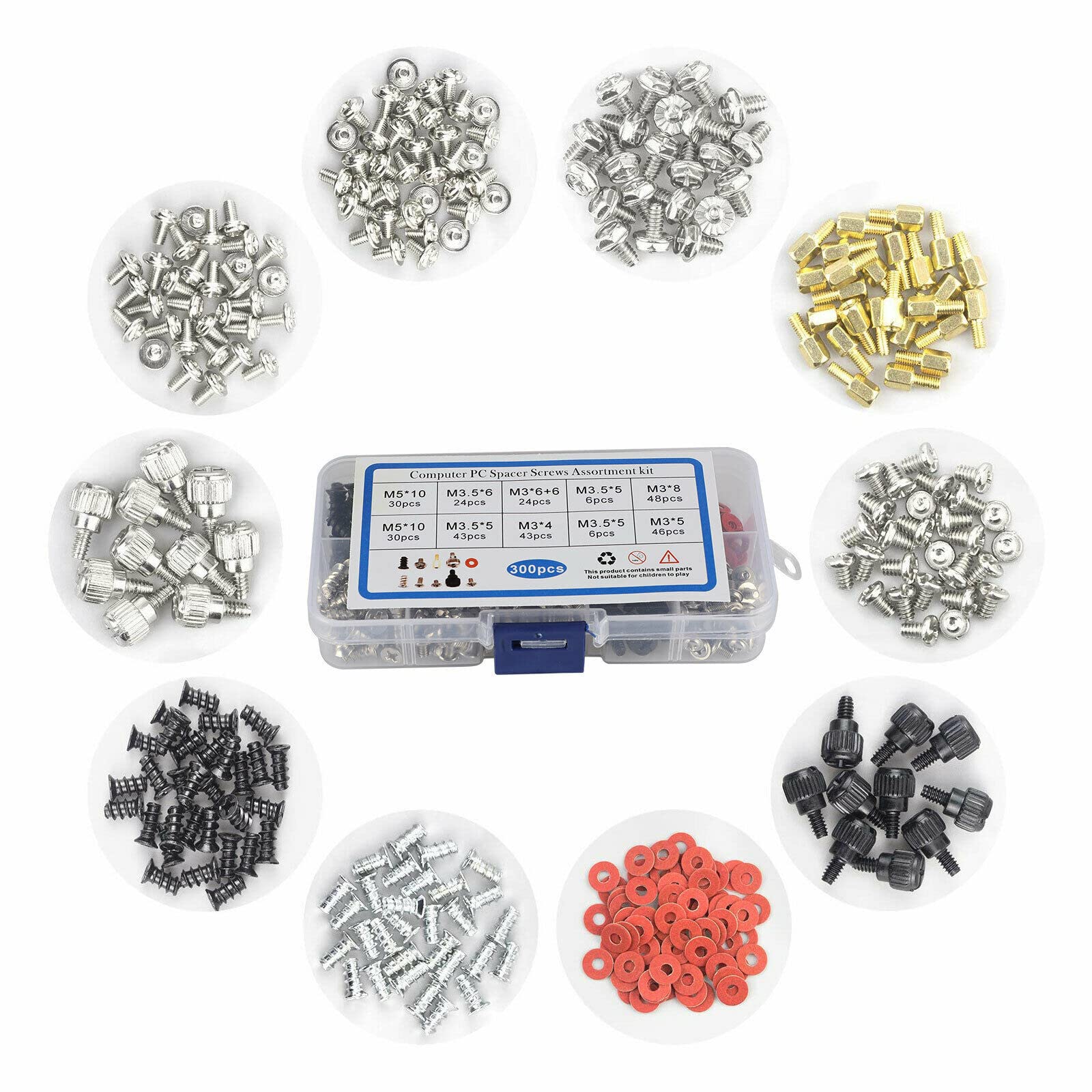 MOOKEENONE 300 Pcs Computer Metal Screws and Standoffs Kit - M3/M4/M5 Screws for Hard Drive, PC Case, Power Supply, Motherboard Installation - Perfect for DIY Computer Builds and Repairs