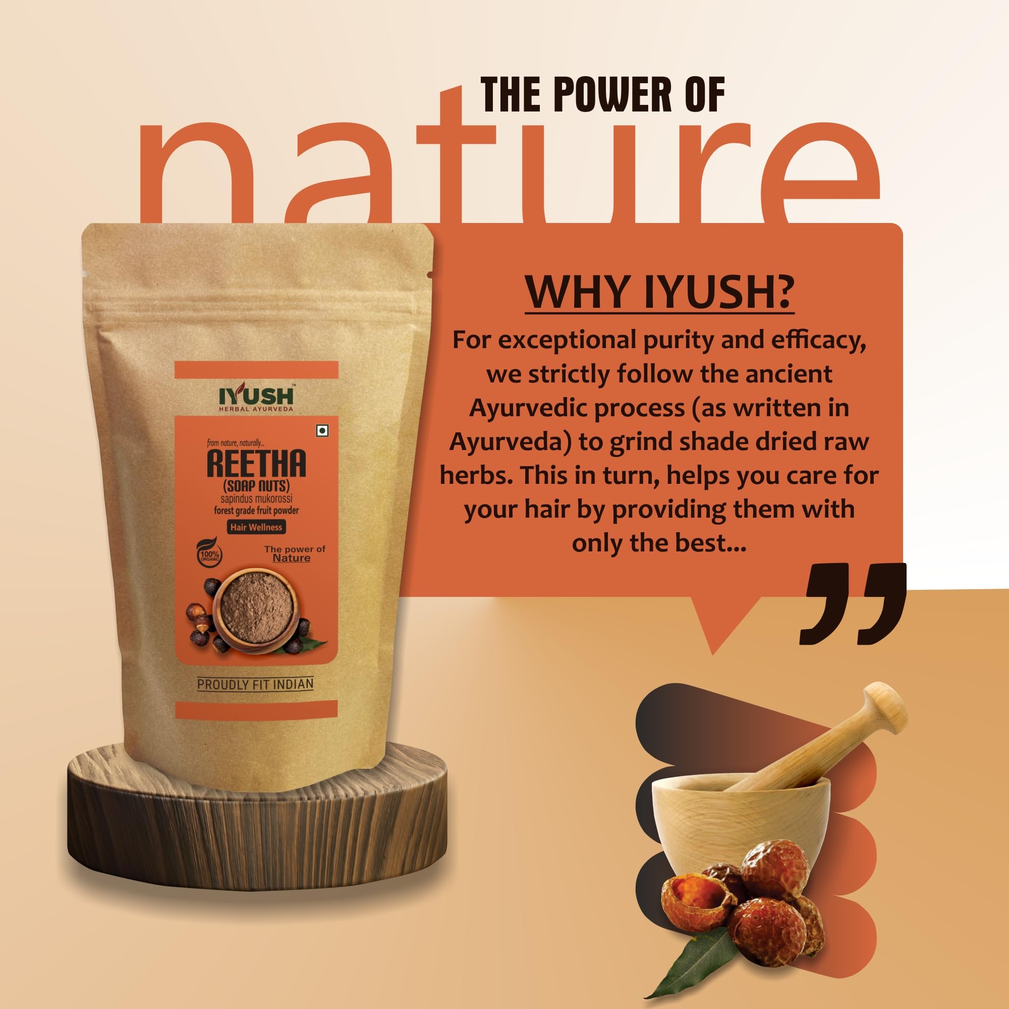 Organic IYUSH Ayurvedic Reetha Powder for Hair Growth & Scalp Care - 400g | Natural Soapnut Powder for Hair Wash | Herbal Shampoo Alternative | Promotes Thicker, Stronger Hair | Perfect for DIY Hair Masks, Scalp Treatments & Natural Cleansing Routines