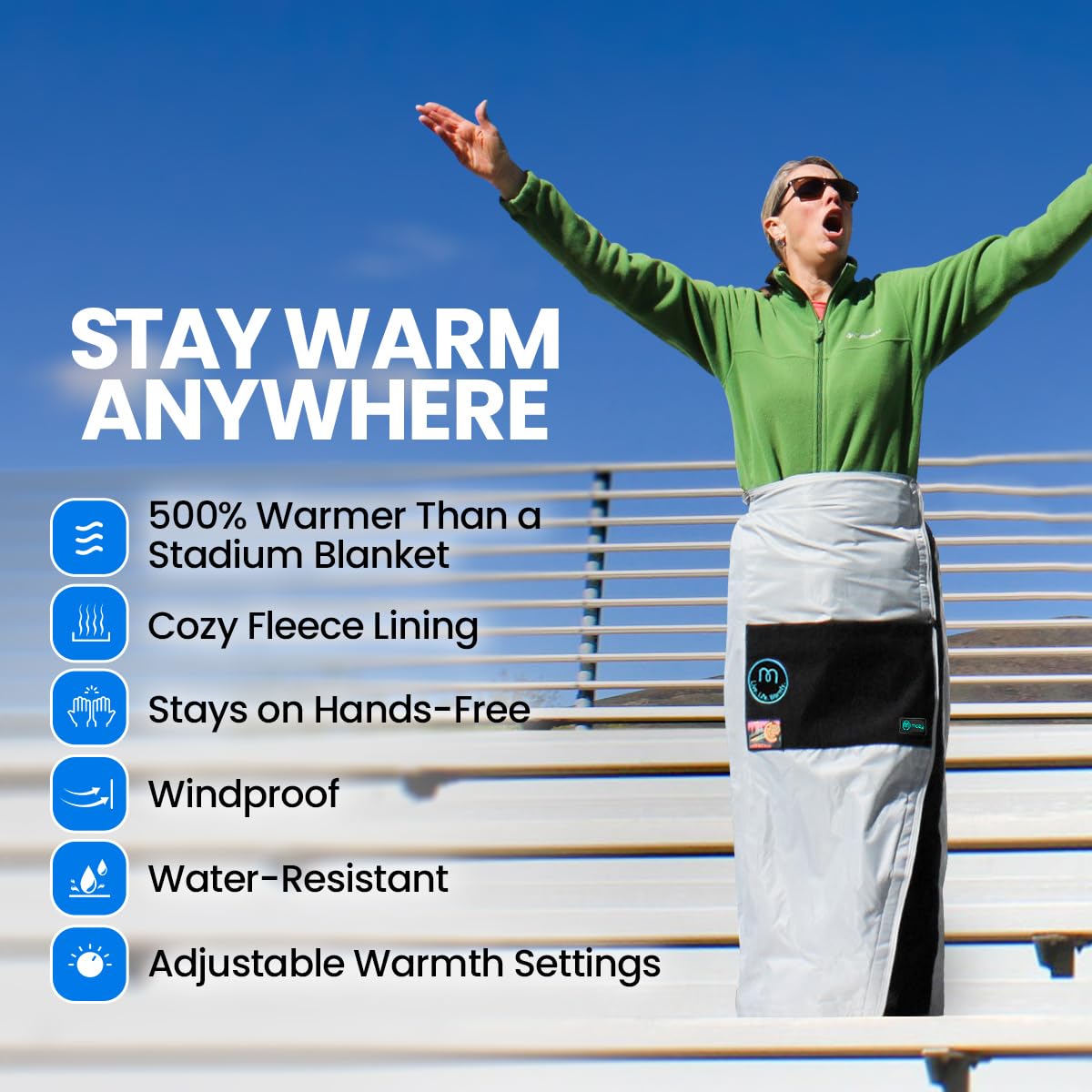 Mozy Wearable & Weatherproof Outdoor Blanket - Lower Body Thermal Wrap for Superior Warmth | Perfect for Camping, Hiking, and Winter Sports | Waterproof & Windproof Travel Blanket