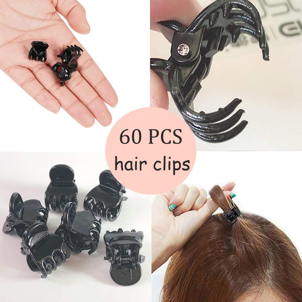 VEGCOO 60 Pcs Mini Hair Clips - Plastic Hair Claw Clips Pins for Women & Girls, Black Hair Clamps - Perfect for School, Work, and Everyday Hairstyling