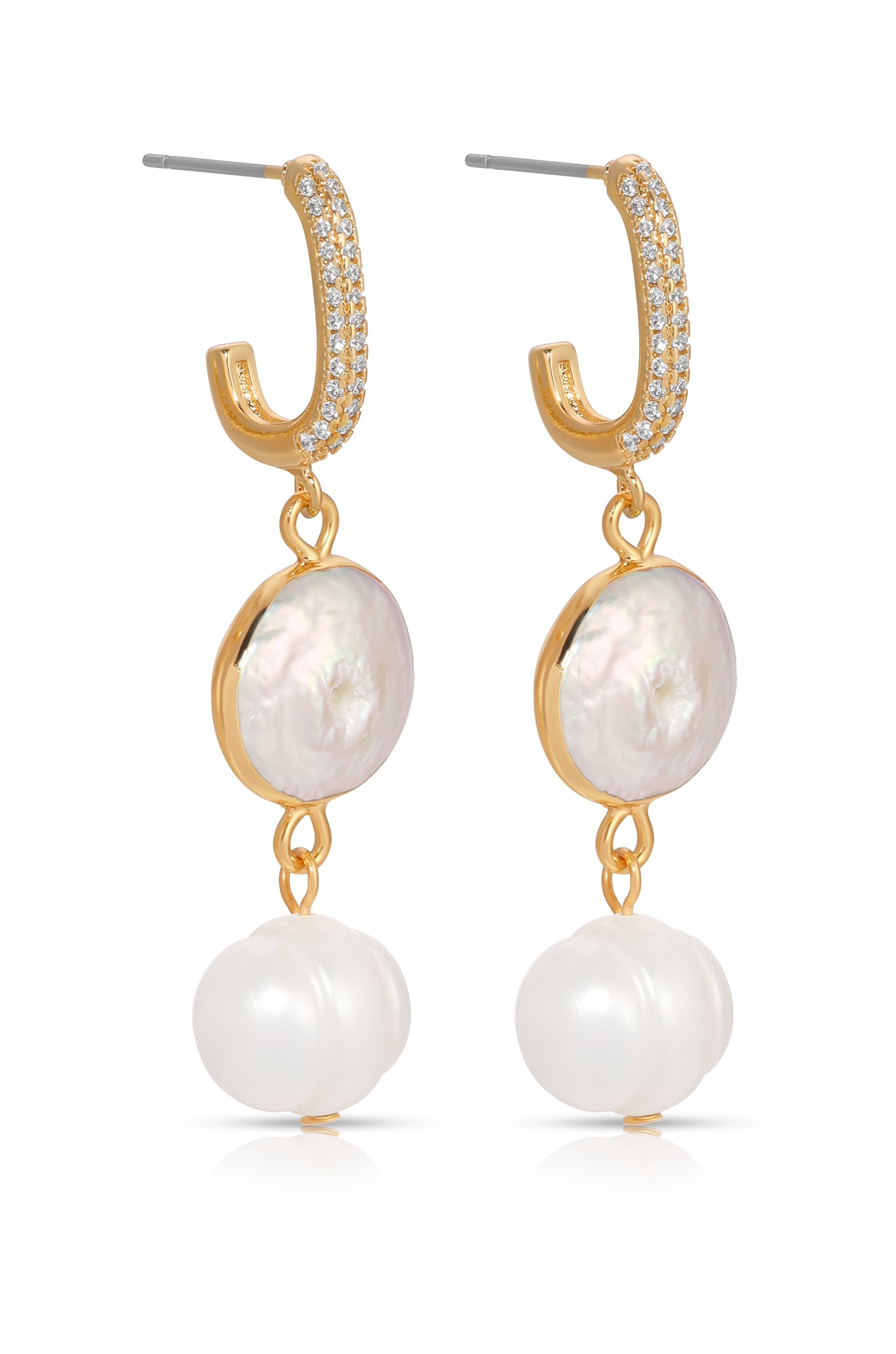 Dangling Freshwater Pearl Huggie Hoop Earrings for Women - Elegant Pearl Drop Earrings for Daily Wear & Special Occasions