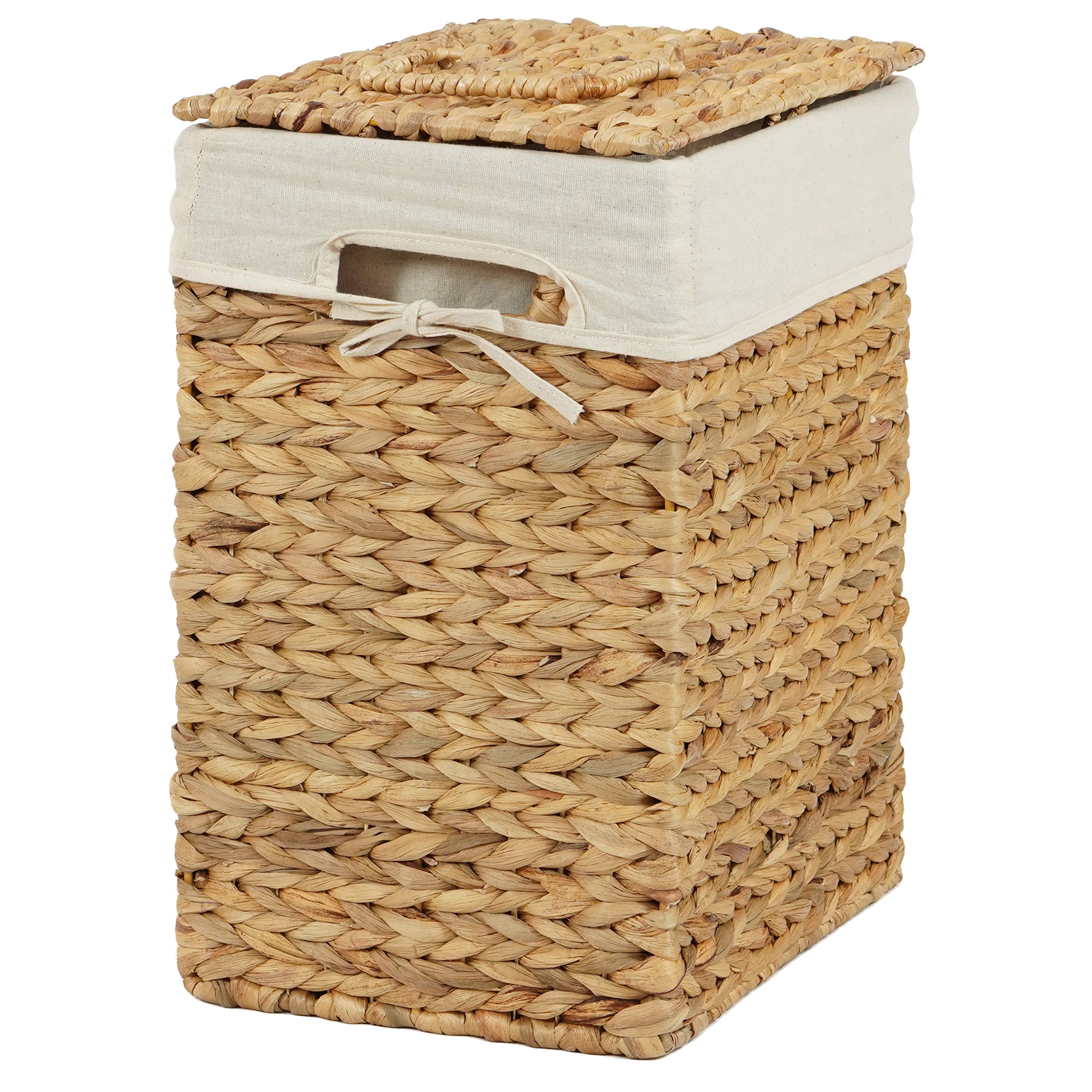 Handmade Natural Water Hyacinth Wicker Laundry Hamper with Lid - Small Rectangular Basket for Bedroom, Bathroom & Closet Organization