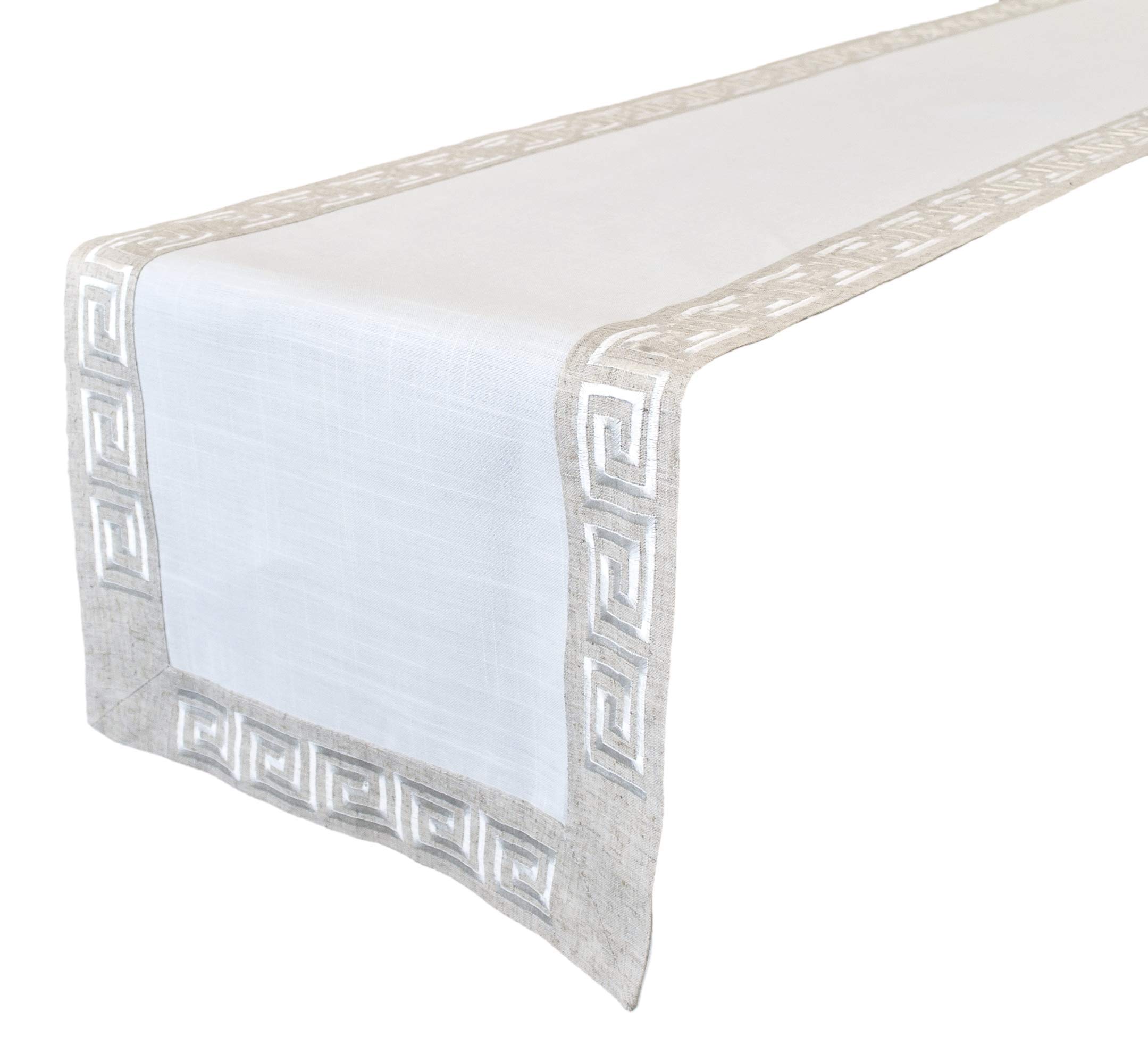 Elegant Neutral Earth Tones Greek Key Long Table Runner - 15x70 Inches - Perfect for Dining Tables, Buffets, Dressers & Home Decor