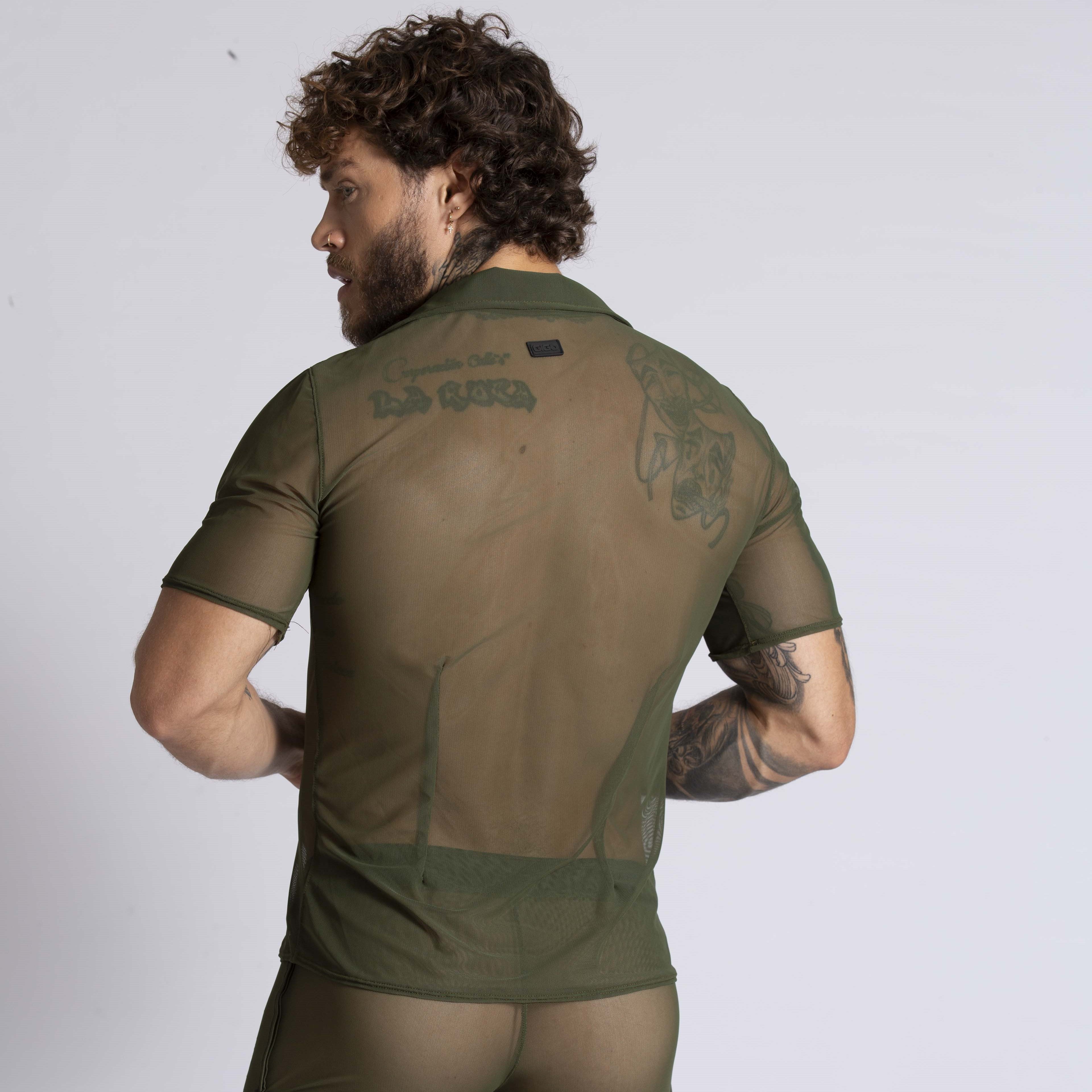 Gigo Bahia Men's Short Sleeve Mesh Shirt - Breathable Green Athletic Top for Running, Gym & Outdoor Activities