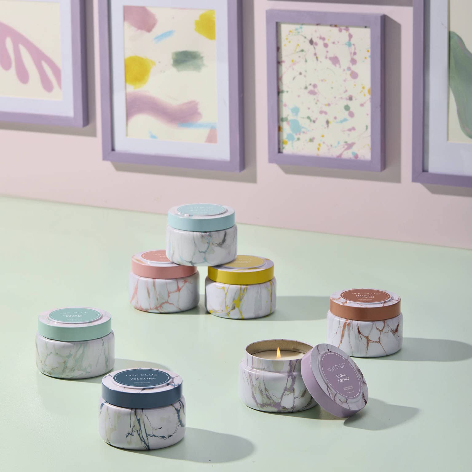 Capri Blue Modern Marble Printed Travel Tin Jar Candles - Luxury Home Decor Scented Soy Wax Candles - Long Lasting Havana Vanilla Fragrance (8.5 oz) - Perfect for Relaxation, Gifts & Home Aromatherapy