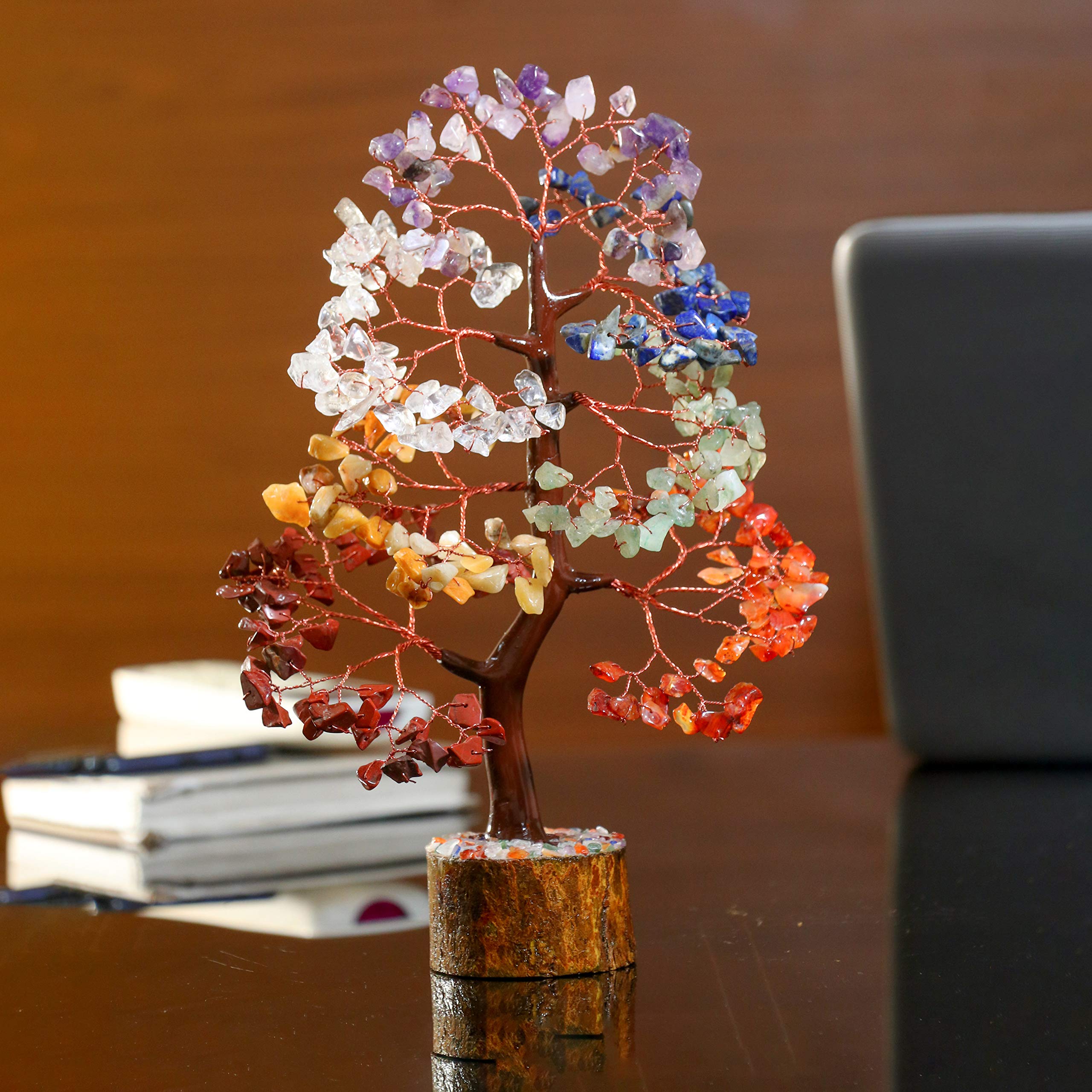BEZAVO Seven Chakra Handmade Gemstone Money Tree for Wealth & Good Luck – Feng Shui Home & Office Decor with Healing Crystals – Spiritual Gifts for Women, Mom & Best Friend – Unique Birthday & Housewarming Present – Perfect for Meditation Spaces, Work Desks & Gift Giving