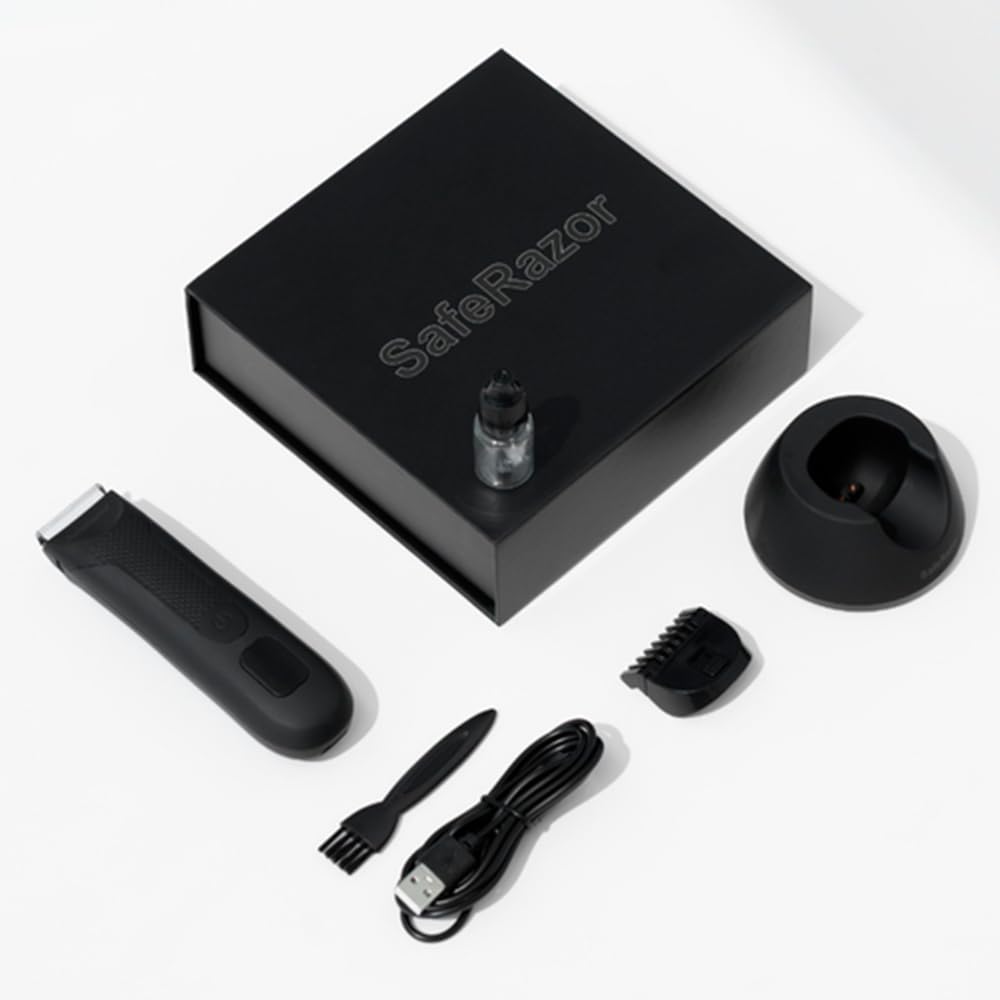 SAFERAZOR 2.0 Men's Body & Groin Hair Trimmer - Waterproof Wet/Dry Electric Shaver with Replaceable Ceramic Blades, 120 Min Runtime, Gift Set (Black) - Perfect for Travel, Gym & Sensitive Skin Grooming