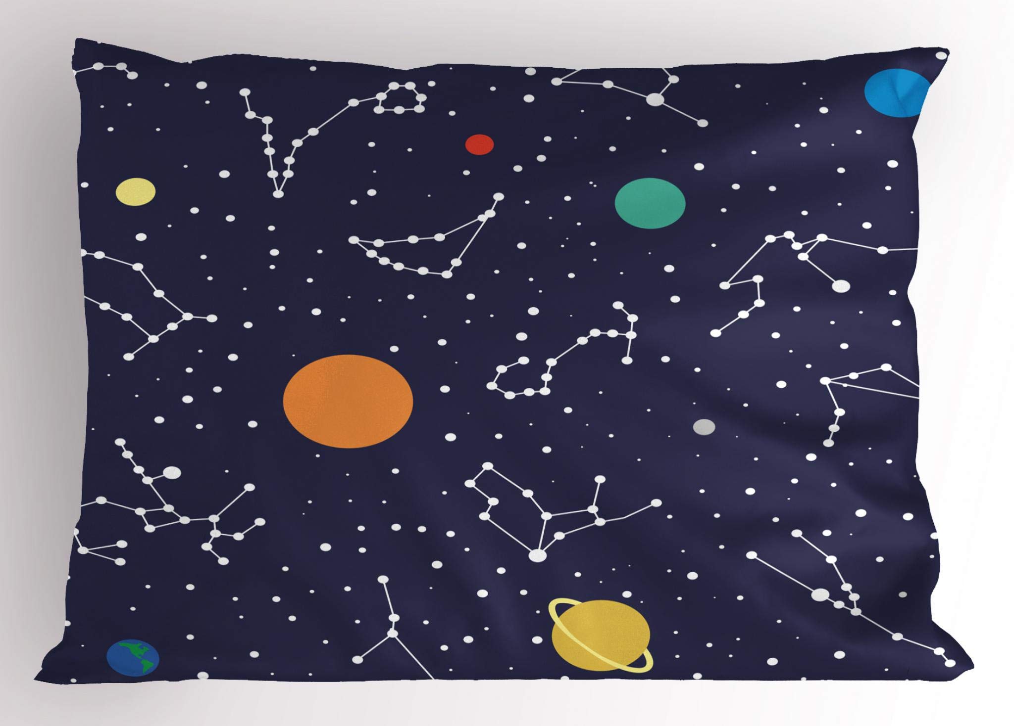 Ambesonne Constellation Pillow Sham | Zodiac & Planets Galaxy Print Decorative Standard Size Pillowcase (26x20 Inches) | Multicolor Space-Themed Bedding for Astronomy Lovers & Home Decor