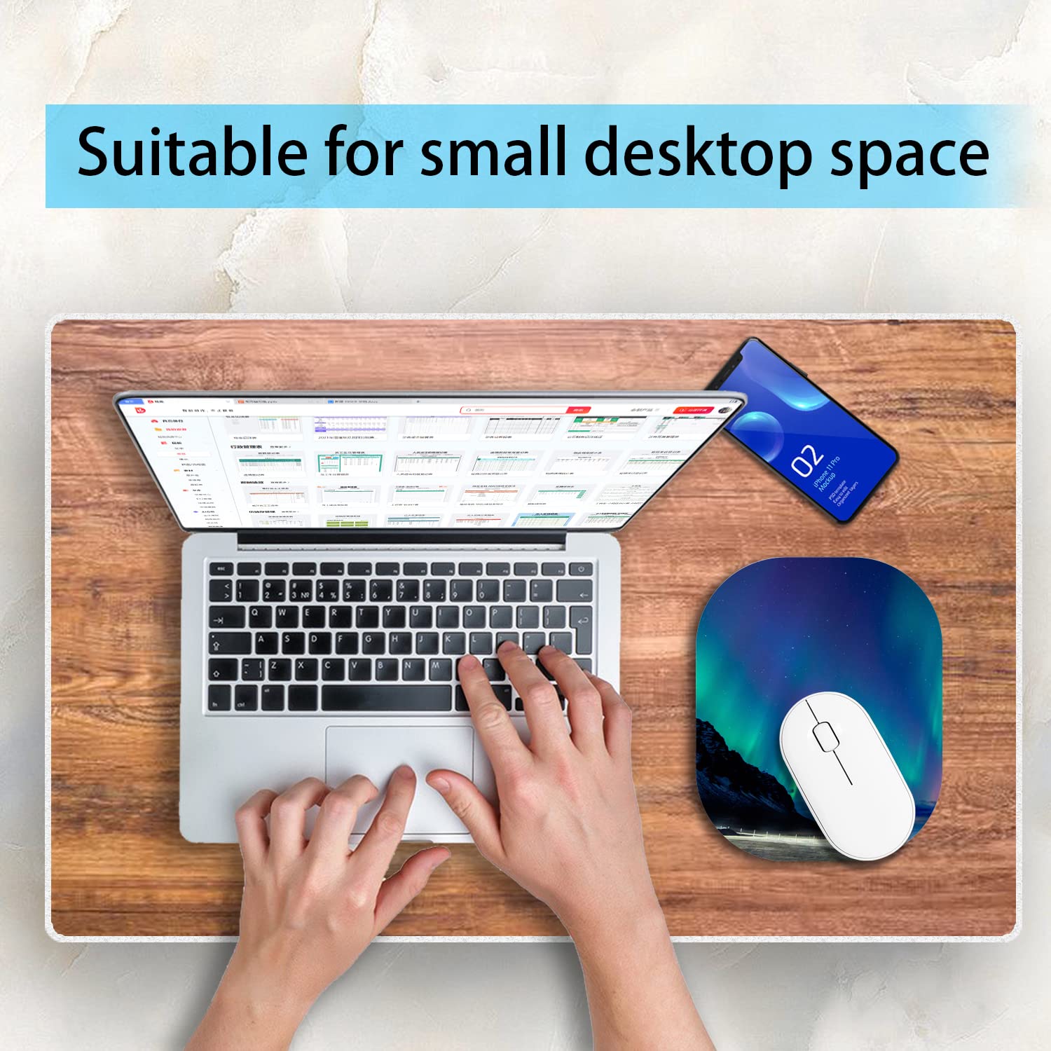 6x7 Inch Small Mouse Pad for Laptop & Wireless Mouse - Non-Slip Rubber Base, Waterproof Office Desk Mat - Perfect for Home, Office & Travel Use (Aurora Design)