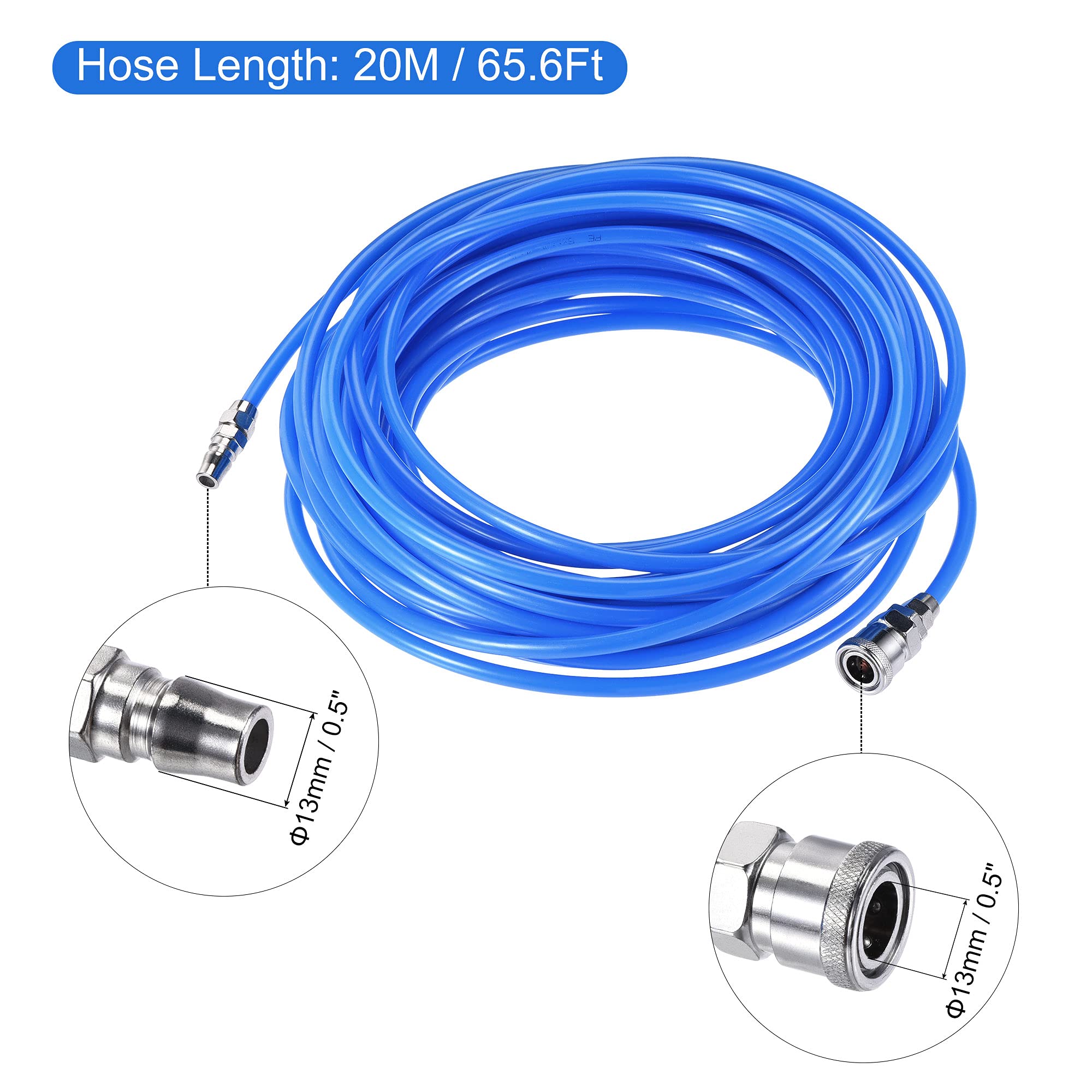 **MECCANIXITY 8mm OD 5mm ID 20M Blue Pneumatic Air Hose with Quick Disconnect Coupler - Flexible High-Pressure Hose for Air Compressor, Tools & Industrial Use**