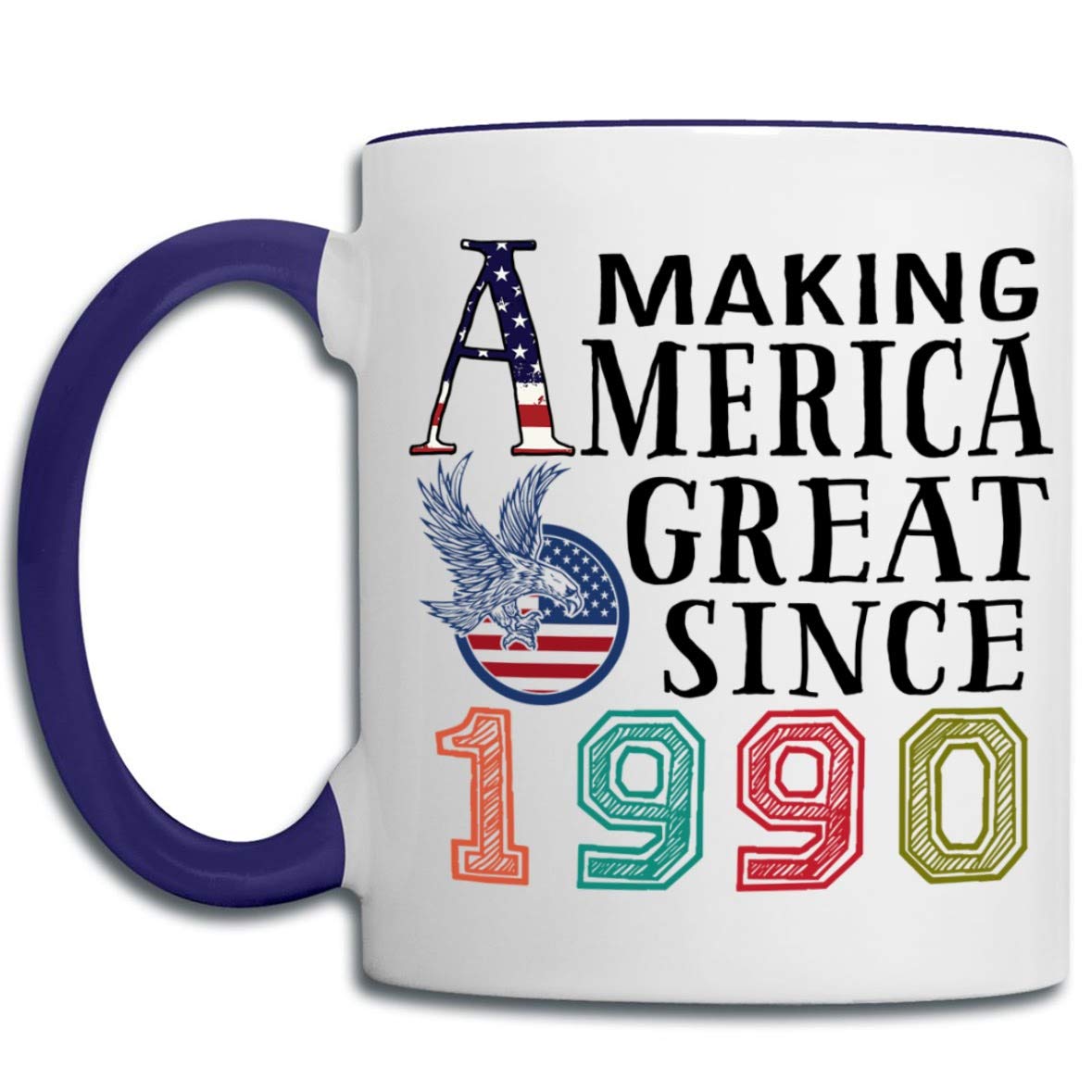 Best Christmas Gifts 2023 - Patriotic 'Making America Great Since 1990' Coffee Mug - 11oz Cobalt Blue Ceramic Cup - Perfect for Nurses, Coworkers, Mom, Dad, Wife or Husband - Great for Office, Home & Holiday Gifting