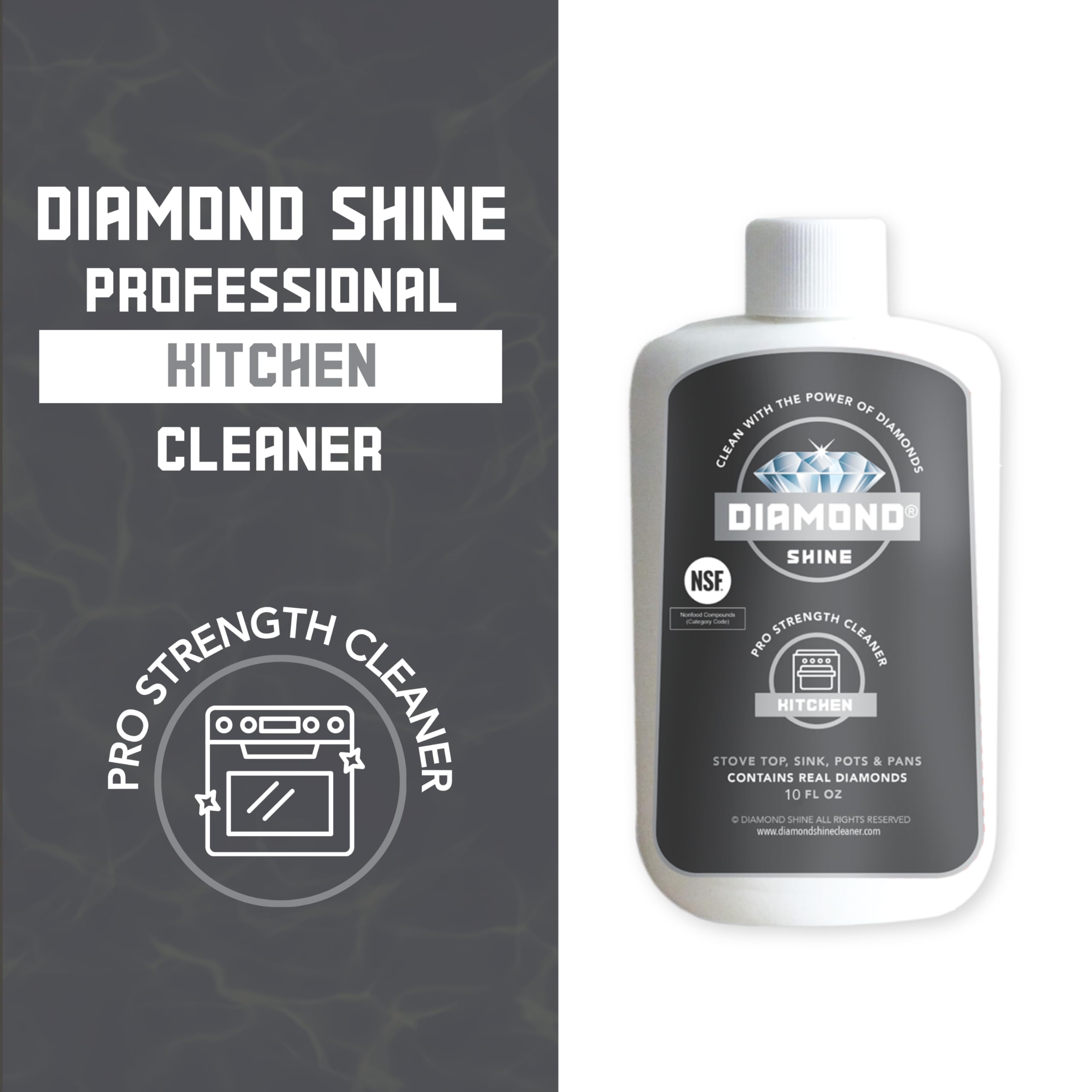 Diamond Shine Kitchen Cleaner - Powerful Cleaner & Polish for Glass, Ceramic Cooktops & Stainless Steel - Restores Shine - 10 oz Bottle - Perfect for Stovetops, Ovens & Kitchen Appliances