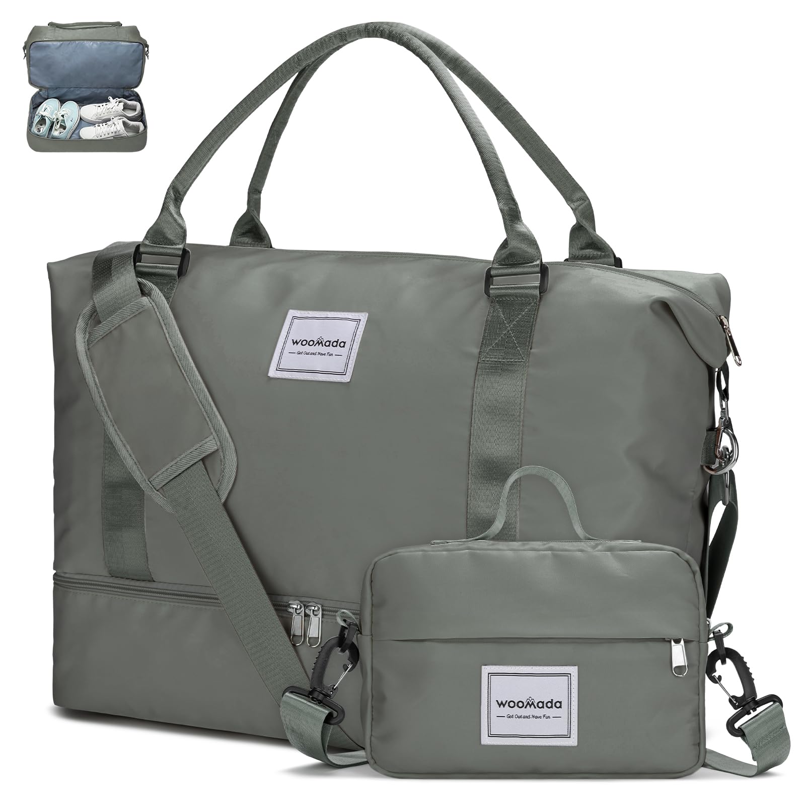 WOOMADA Women's Weekender Travel Bag with Shoe Compartment & Toiletry Bag - Perfect Carry On Duffle for Overnight Trips, Hospital Labor Delivery & Maternity Use (Army Green) - Ideal for Business Travel, Weekend Getaways & Gym Workouts