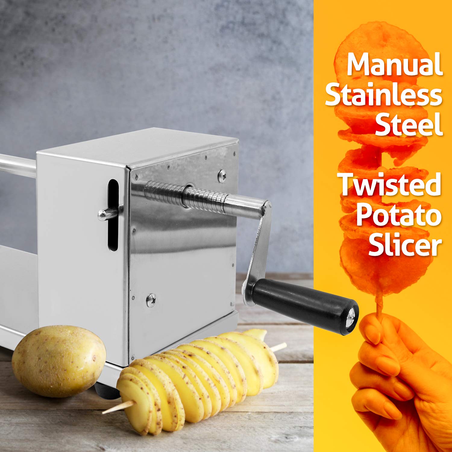 RioRand Manual Stainless Steel Spiral Potato Slicer - French Fry Cutter & Tornado Twister for Perfect Curly Fries - Ideal for Home Cooking, Parties & Restaurants