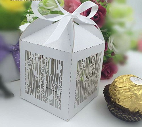 Joinwin® 50PCS White Pearlescent Laser Cut Birdcage Wedding Favor Boxes - Elegant Party, Baby Shower, Bridal Shower Candy & Chocolate Gift Boxes for Wedding Decorations, Birthday Celebrations and Special Events