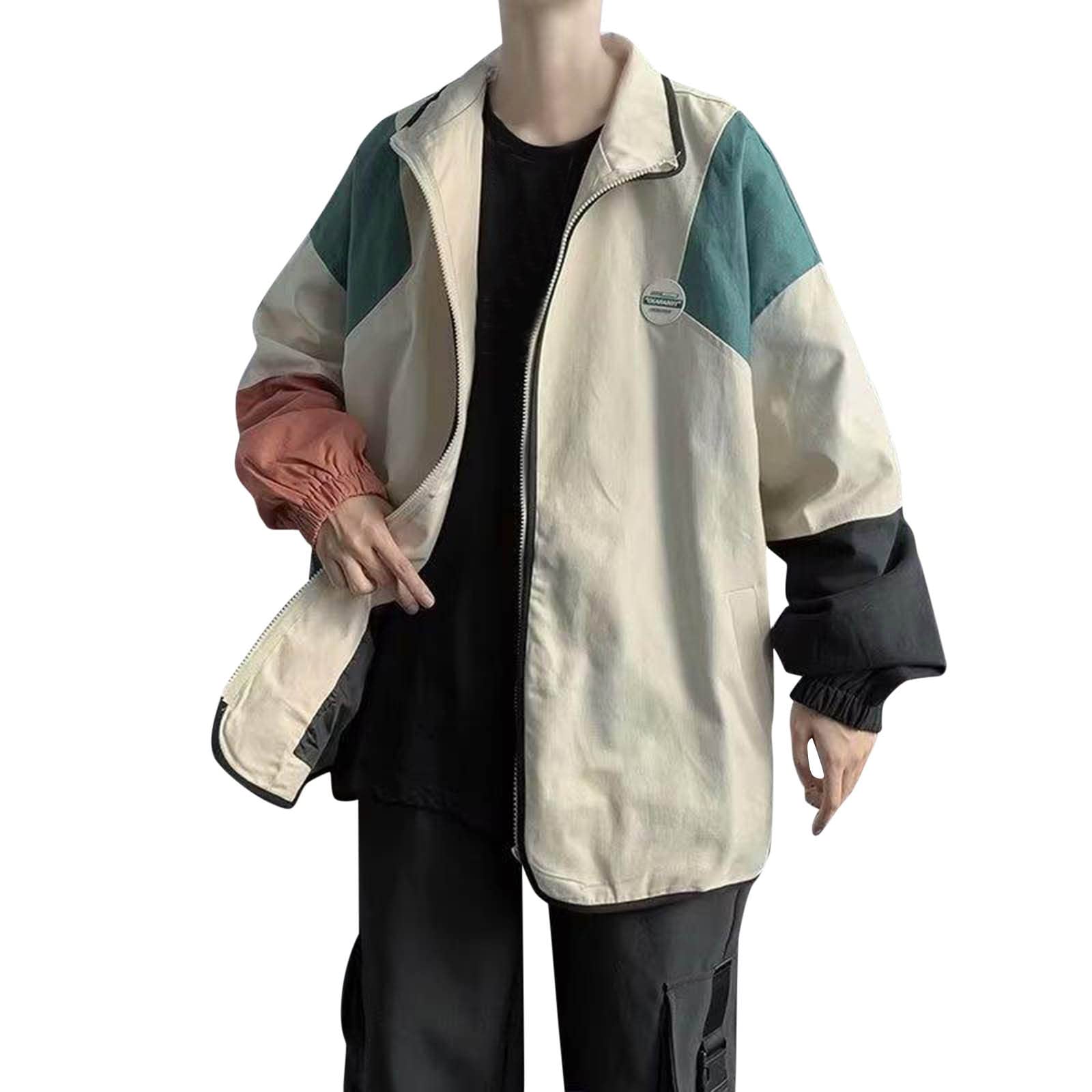 Slim Fit Casual Jacket for Men - Long Sleeve Patchwork Coat with Pockets | Autumn Winter Fashion Outerwear for Daily Wear, Work & Outdoor Activities