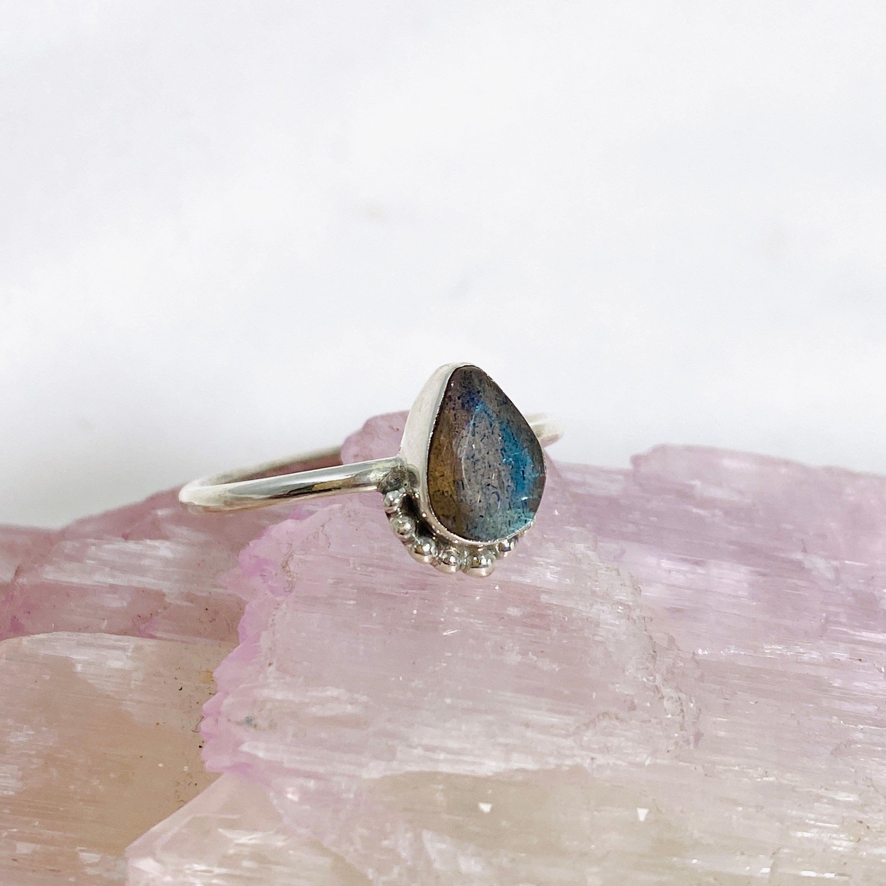 Labradorite Teardrop Faceted Fine Band Ring R3800 LB - Elegant Crystal Jewelry for Women, Wedding, Party & Special Occasions