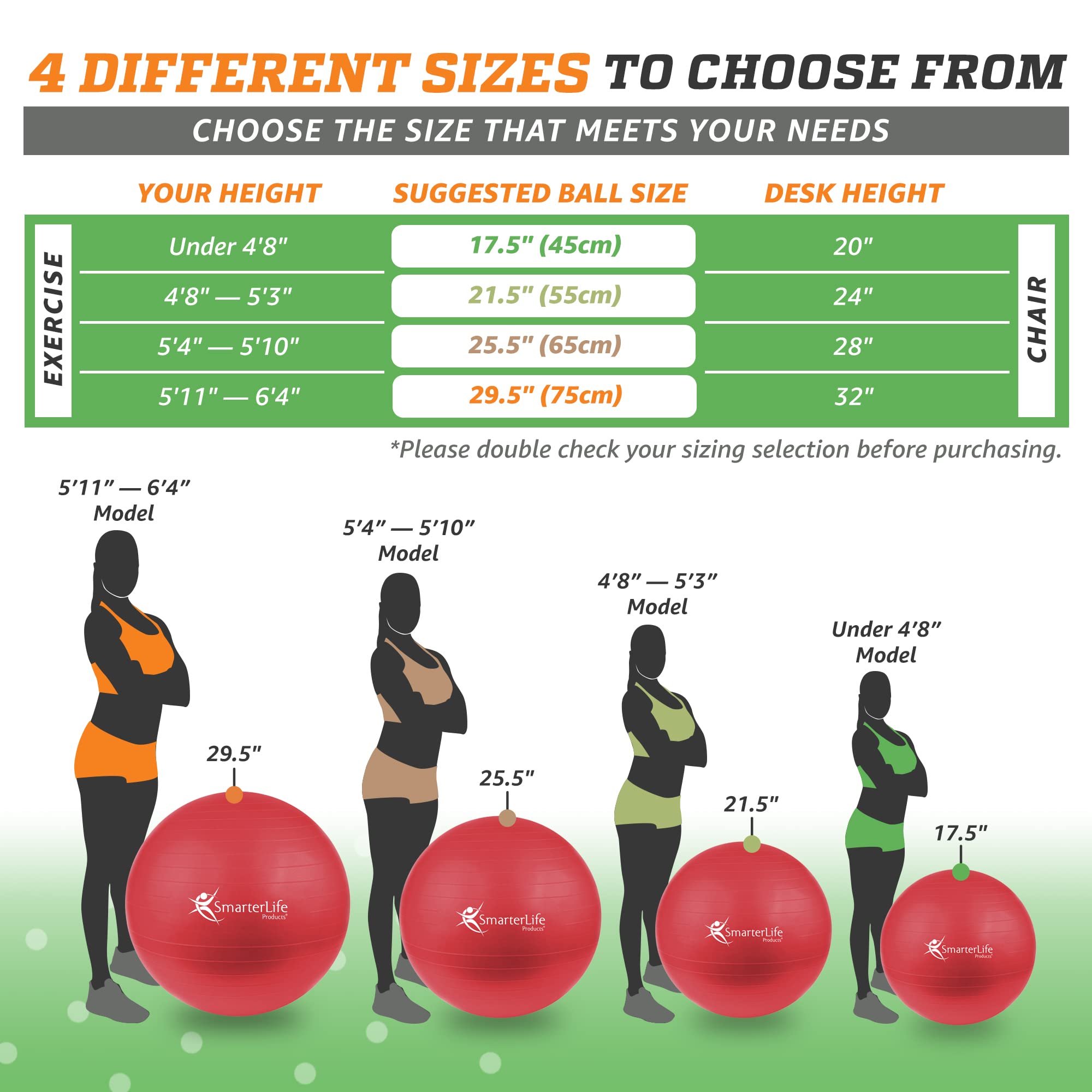 Premium Anti-Burst Exercise Ball - Yoga & Stability Ball for Core Workouts, Physical Therapy, Pregnancy Fitness & Office Chair - Non-Slip Gym Ball for Home, Gym & Office Use
