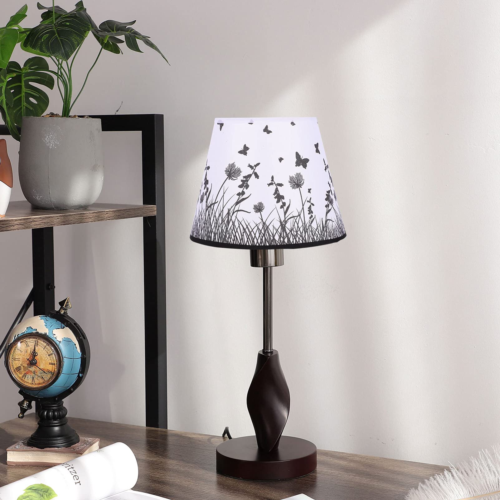 Uonlytech Floral Fabric Lampshade - E27 Drum Lamp Shade for Table Lamps Replacement (22x14x17cm) - Perfect for Bedroom, Living Room & Office Decor