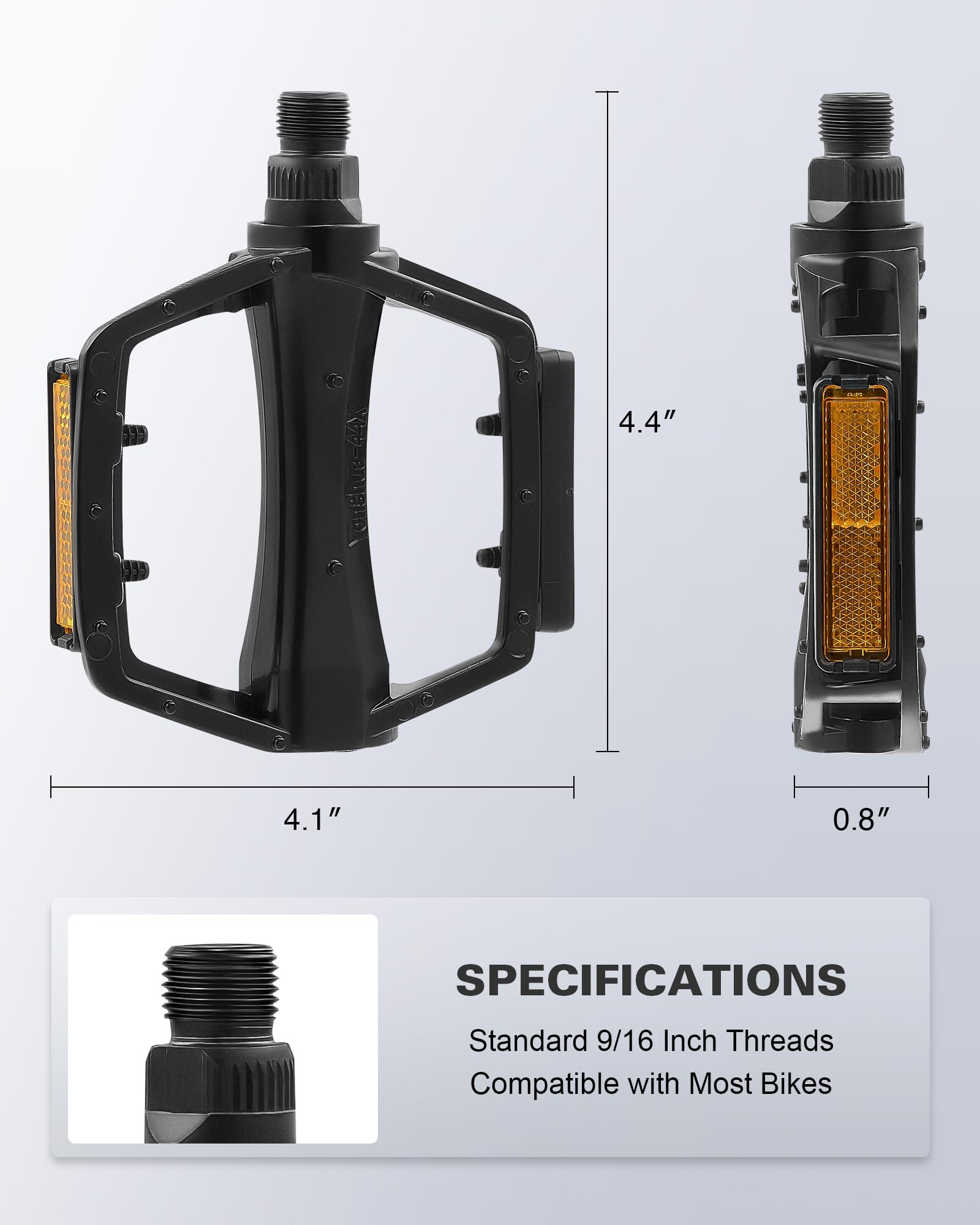 VIRIBUS 9/16 Inch Bike Pedals - Lightweight Aluminum Alloy/PP Bicycle Pedals with Non-Slip Platforms & Reflectors, Waterproof BMX Pedals for Road Bikes, Mountain Bikes, Tricycles, Electric Bikes & Kids Bikes - Perfect for Commuting, Off-Roading & Family Cycling