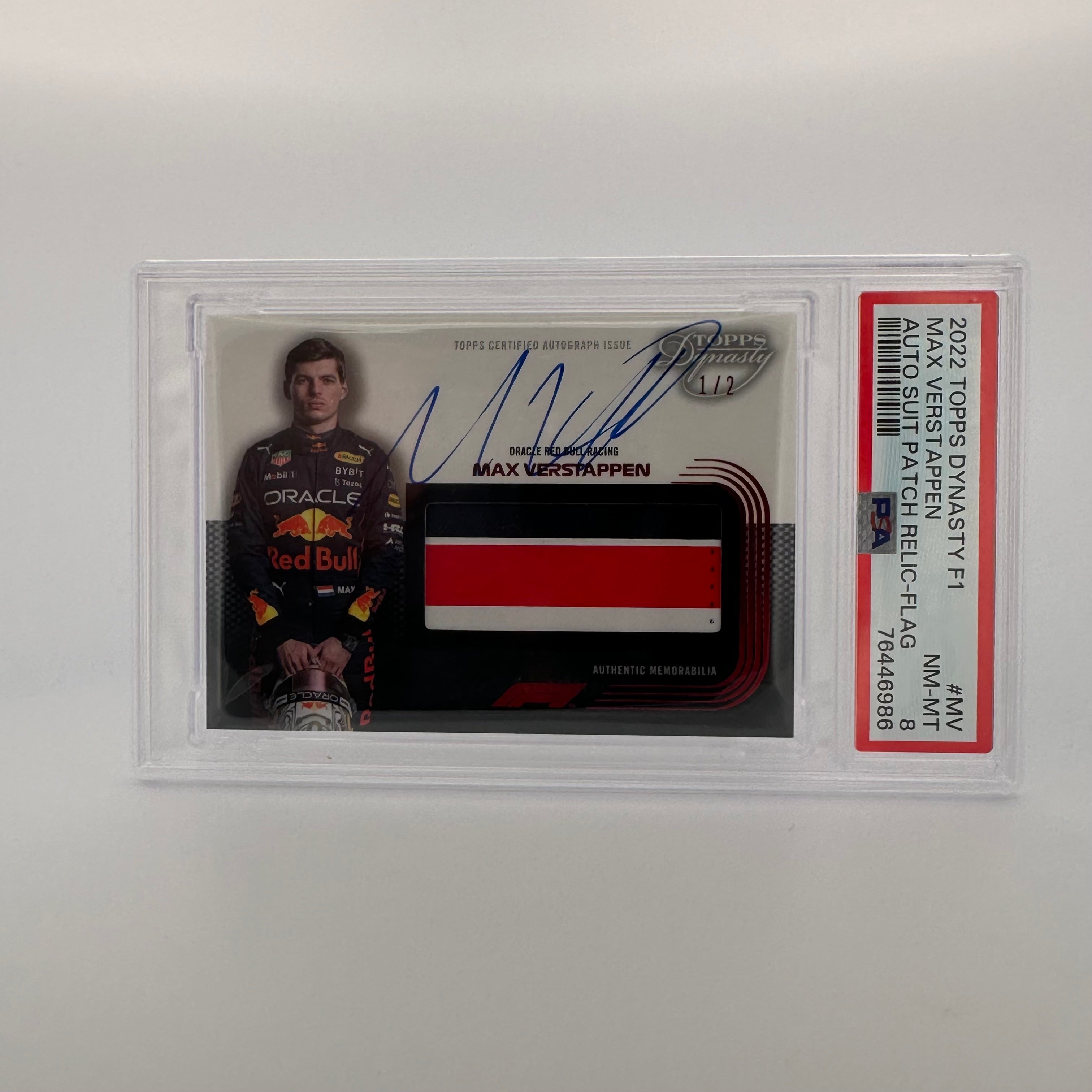 2022 Topps Dynasty F1 Max Verstappen #MV Auto Flag Patch PSA 8 - Perfect for F1 Collectors, Racing Fans & Memorabilia Displays