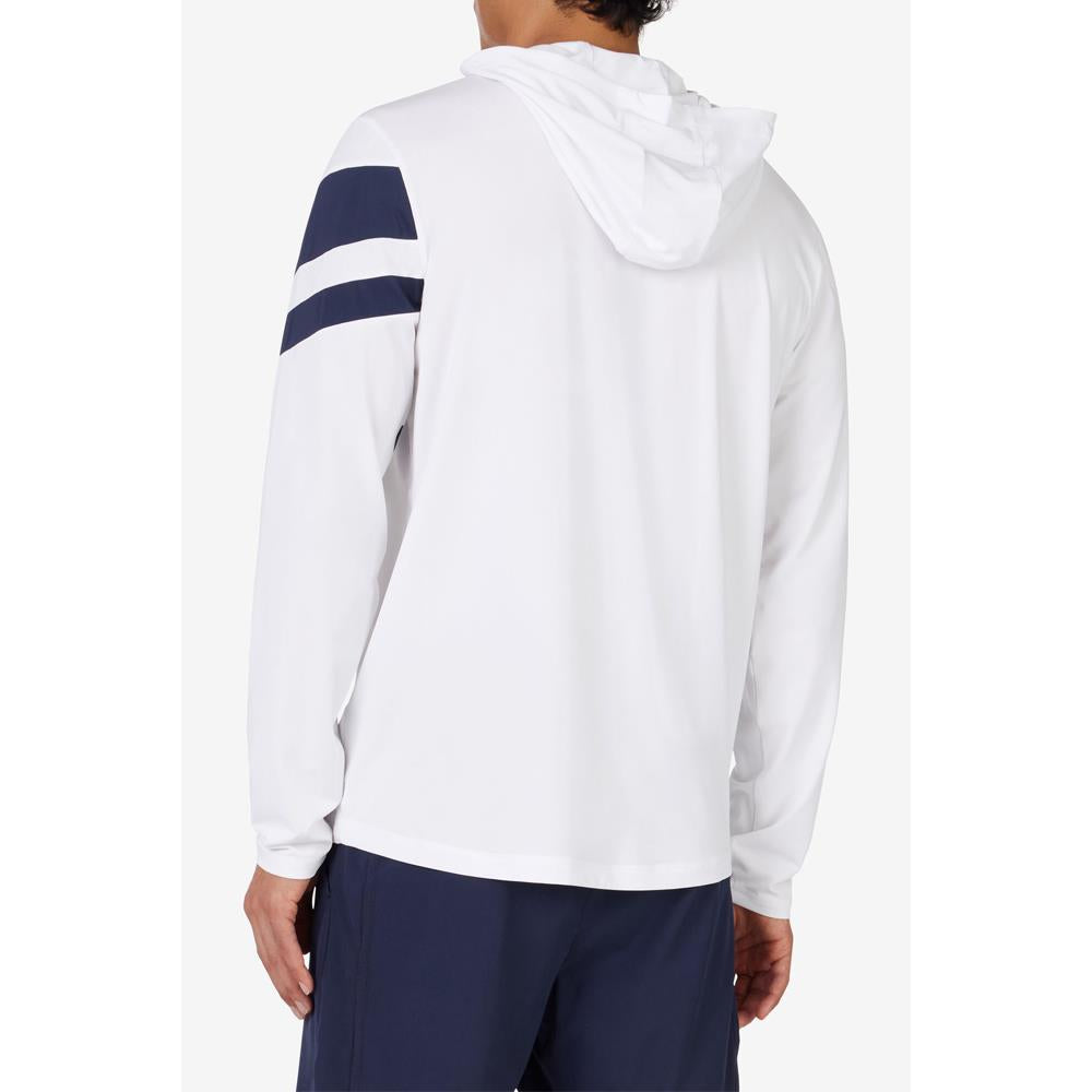 Fila Men's Essentials Long Sleeve Hoodie Sweatshirt - White/Navy Blue - Comfortable Casual Pullover for Gym, Running & Everyday Wear