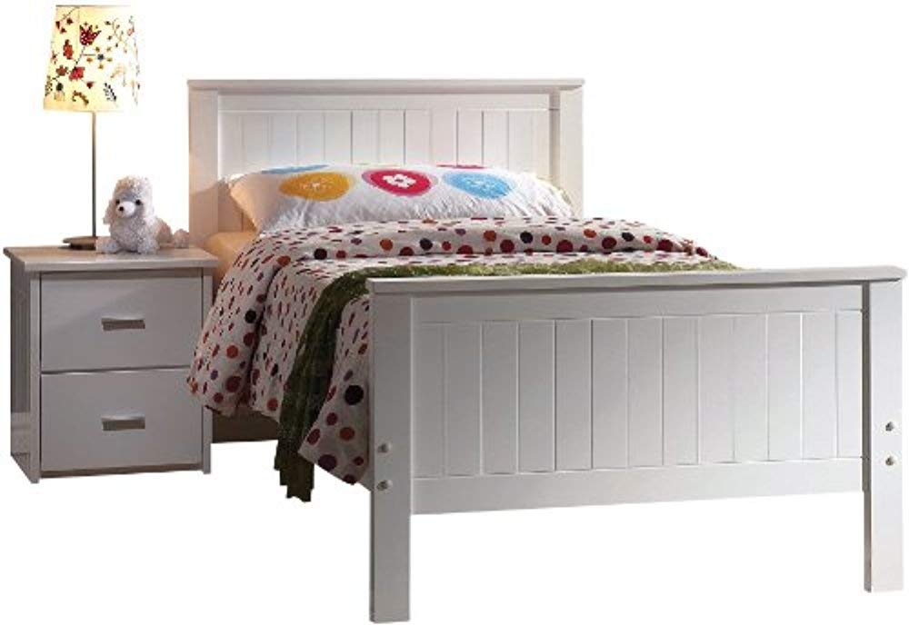 Acme Bungalow Twin Bed Frame in White - Modern Wooden Platform Bed for Small Spaces, Guest Rooms & Kids Bedrooms