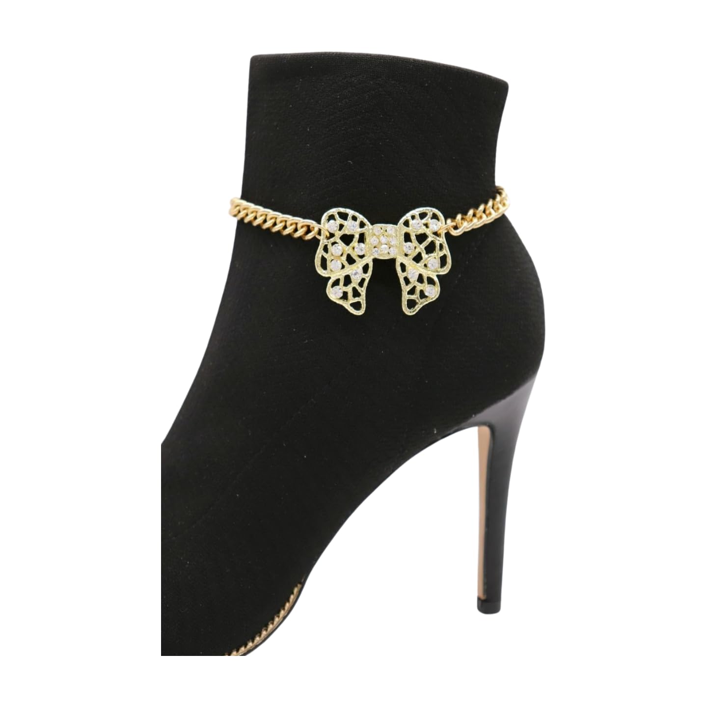 Women's Western Boot Chain Bracelet - Gold Shoe Charm Anklet with Bow Tie Ribbon for Cowgirl Fashion | Perfect for Country Concerts, Rodeos & Western Style Outfits