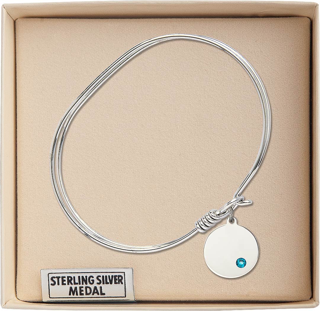 7 Inch Oval Eye Hook Bangle Bracelet with Plain Disc Charm & December Blue Crystal - Elegant Jewelry for Women, Perfect for Parties, Weddings, and Everyday Wear