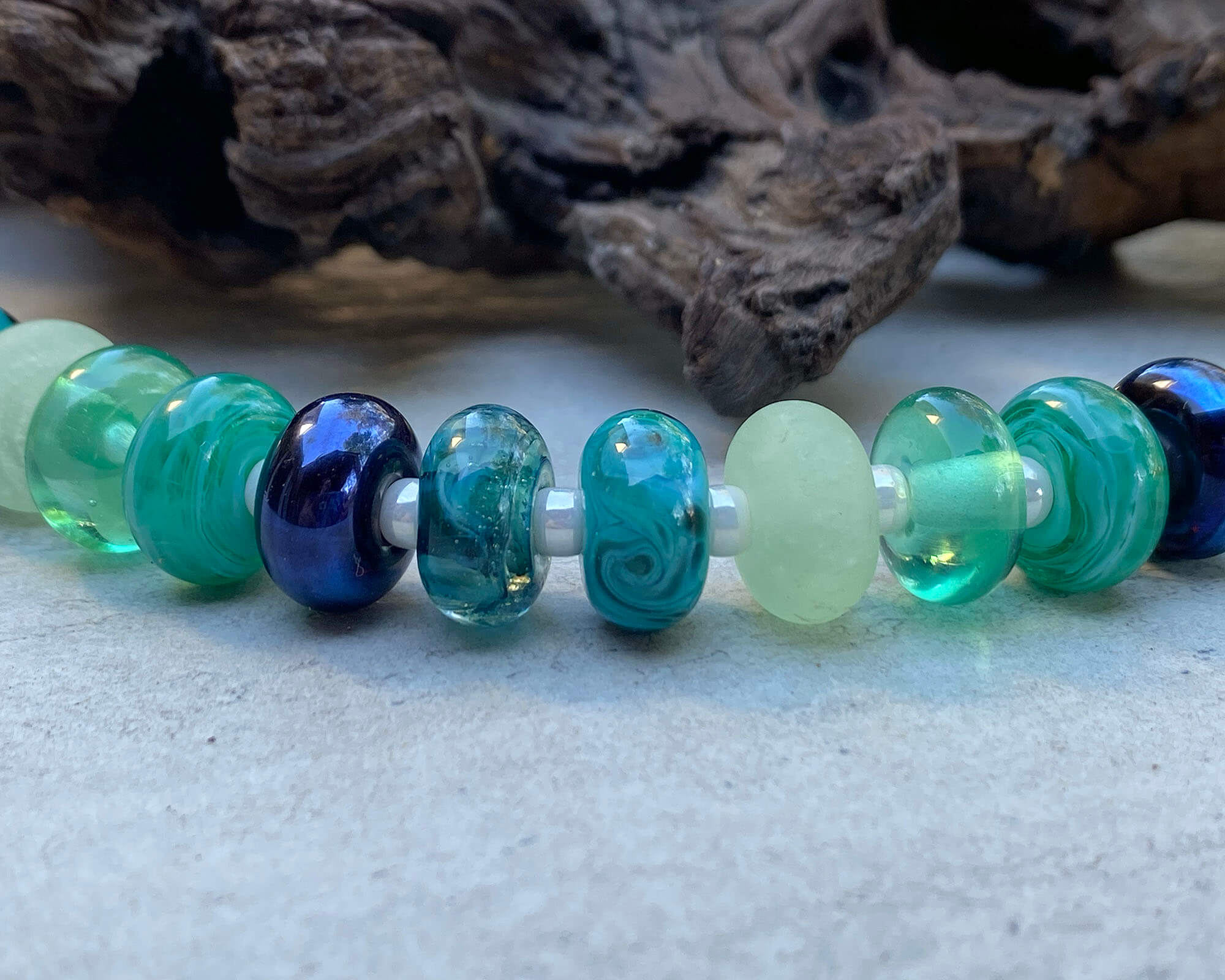 Handmade Teal Green Swirls Lampwork Glass Beads Set for Jewelry Making - DIY Necklace, Bracelet, Earrings Craft Supplies - Perfect for Boho, Wedding & Gift Projects