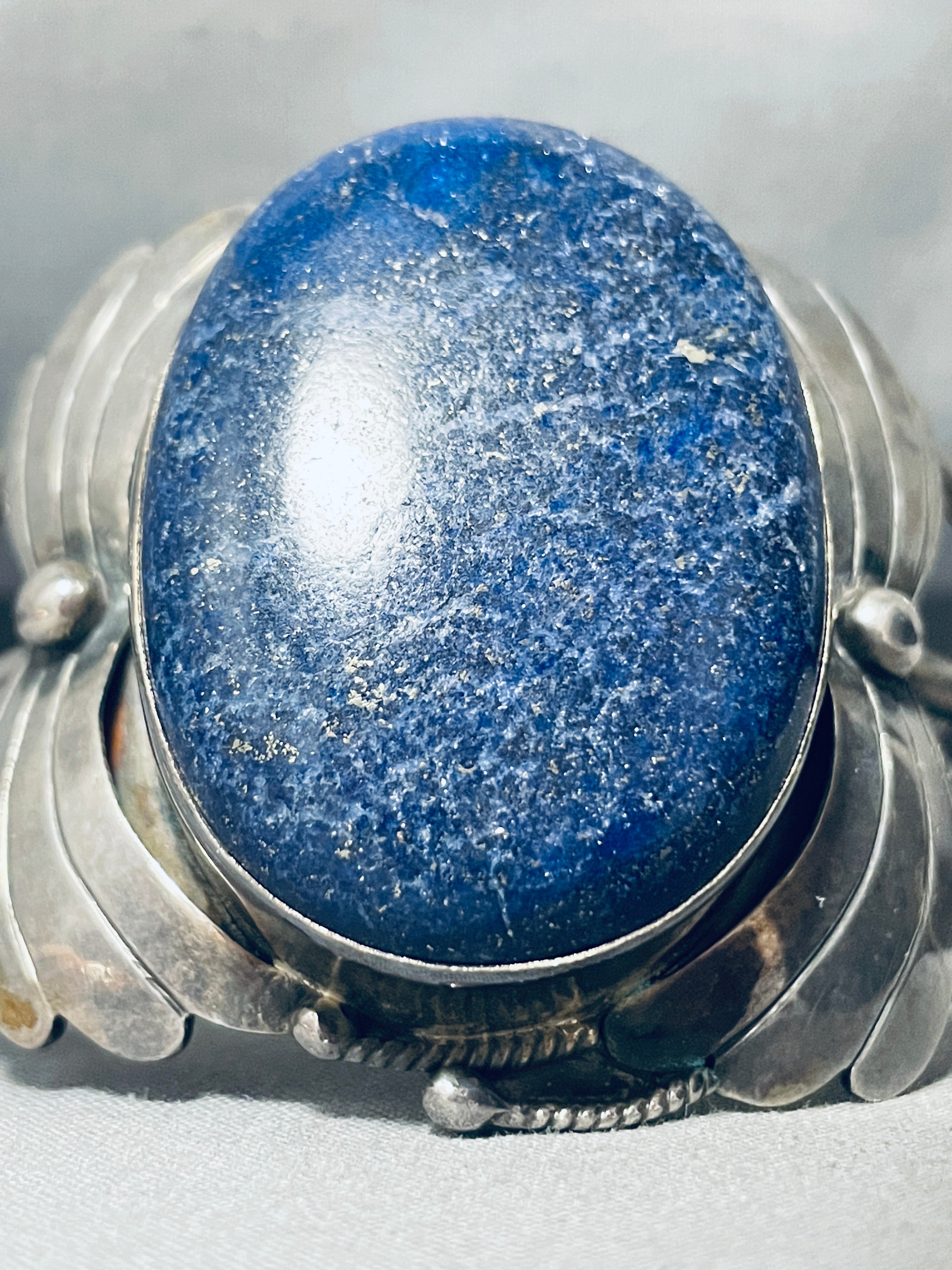 105 Gram Vintage Native American Navajo Midnight Lapis Sterling Silver Bracelet - Handmade Tribal Jewelry for Women - Perfect for Boho Fashion, Gift Giving & Special Occasions