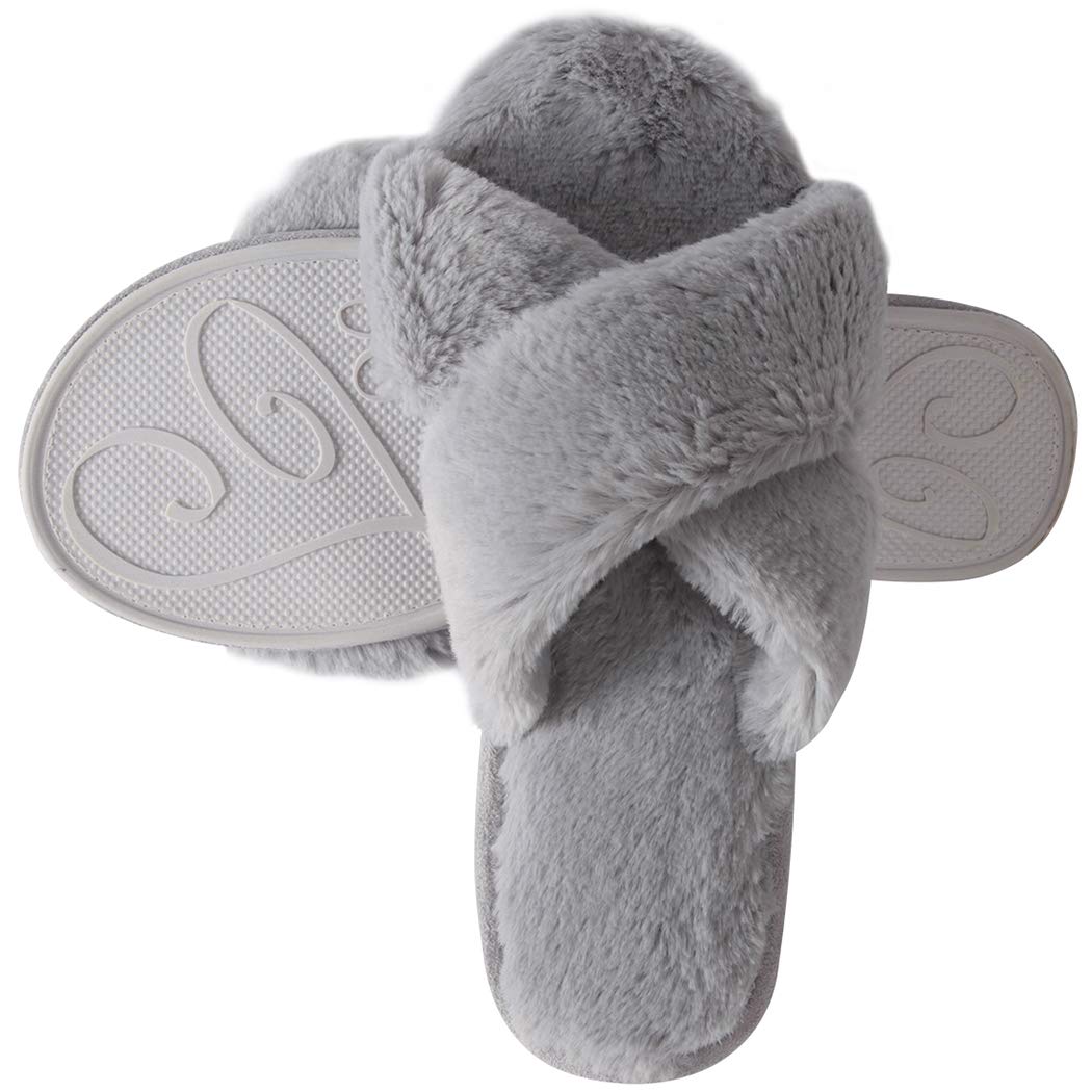 Women's Cozy Fuzzy Home Slippers - Lightweight Indoor House Slippers with Cross/Open Toe Design - Perfect for Relaxing at Home, Lounging & Comfort