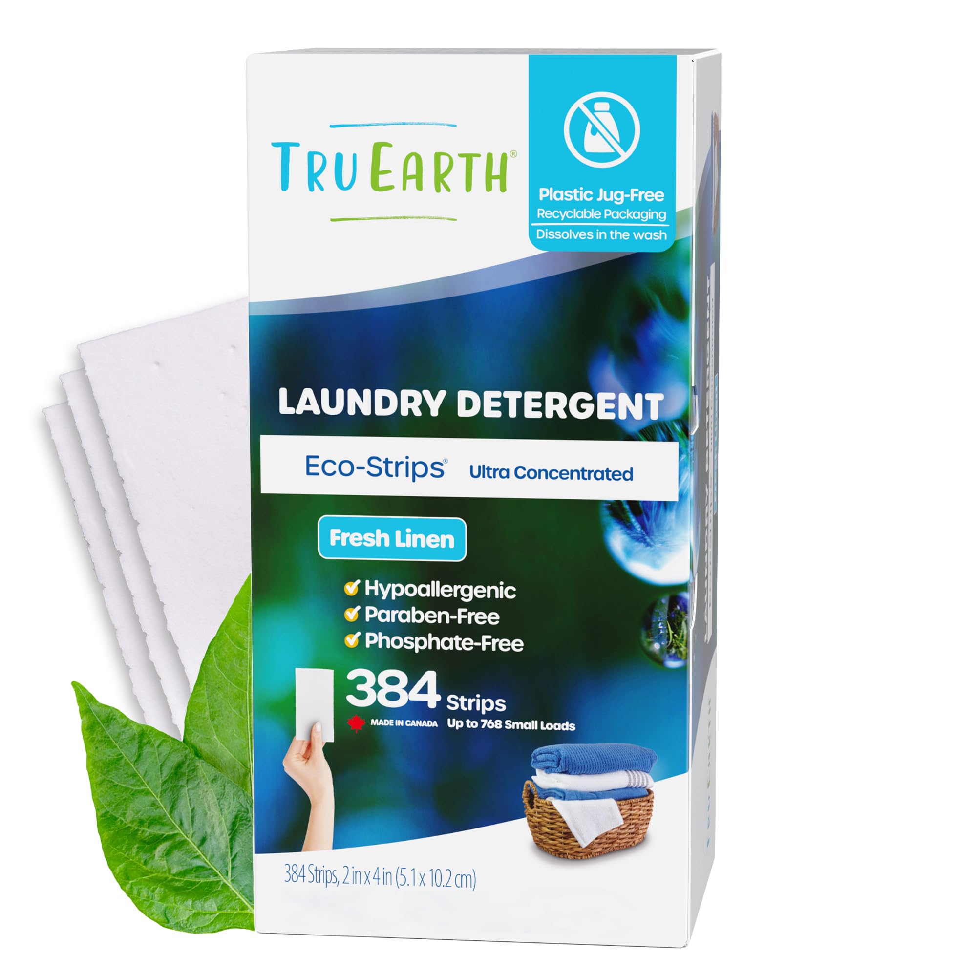 Tru Earth Eco-Friendly Laundry Detergent Sheets - 384 Sheets (Up to 768 Loads) | Paraben-Free, Liquidless, Biodegradable | Fresh Linen Scent | Perfect for Travel, Camping & Small Spaces
