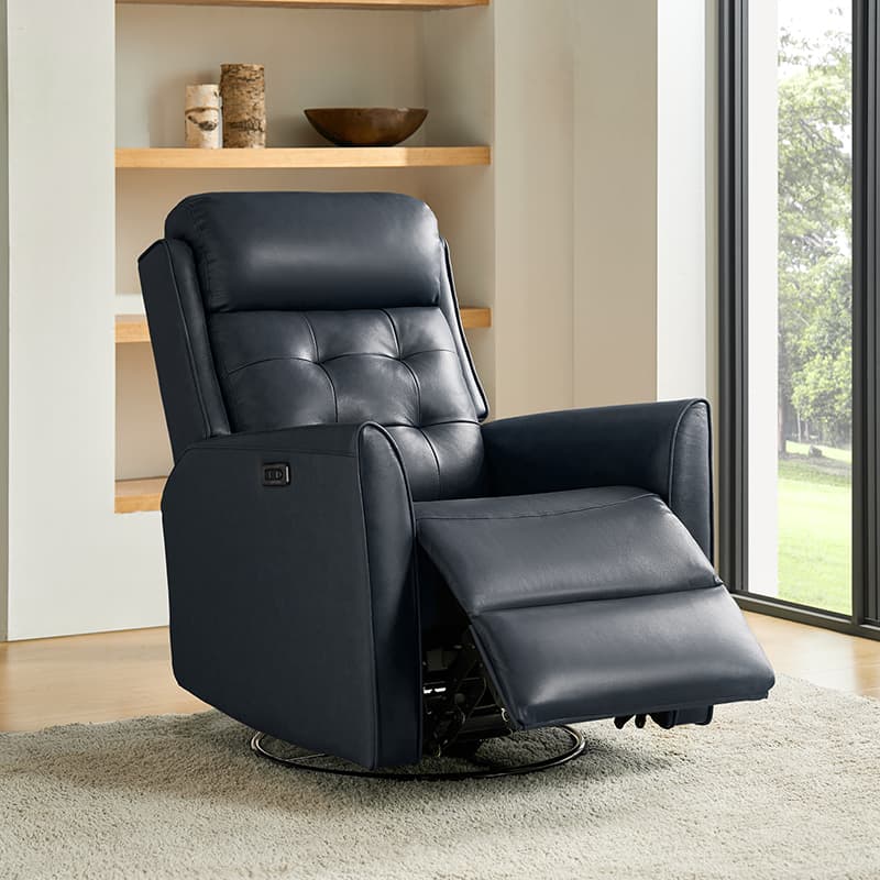 Felisa Genuine & PVC Leather Power Swivel Recliner Chair - Adjustable Electric Massage Recliner with USB Ports for Living Room, Home Theater, and Office Relaxation