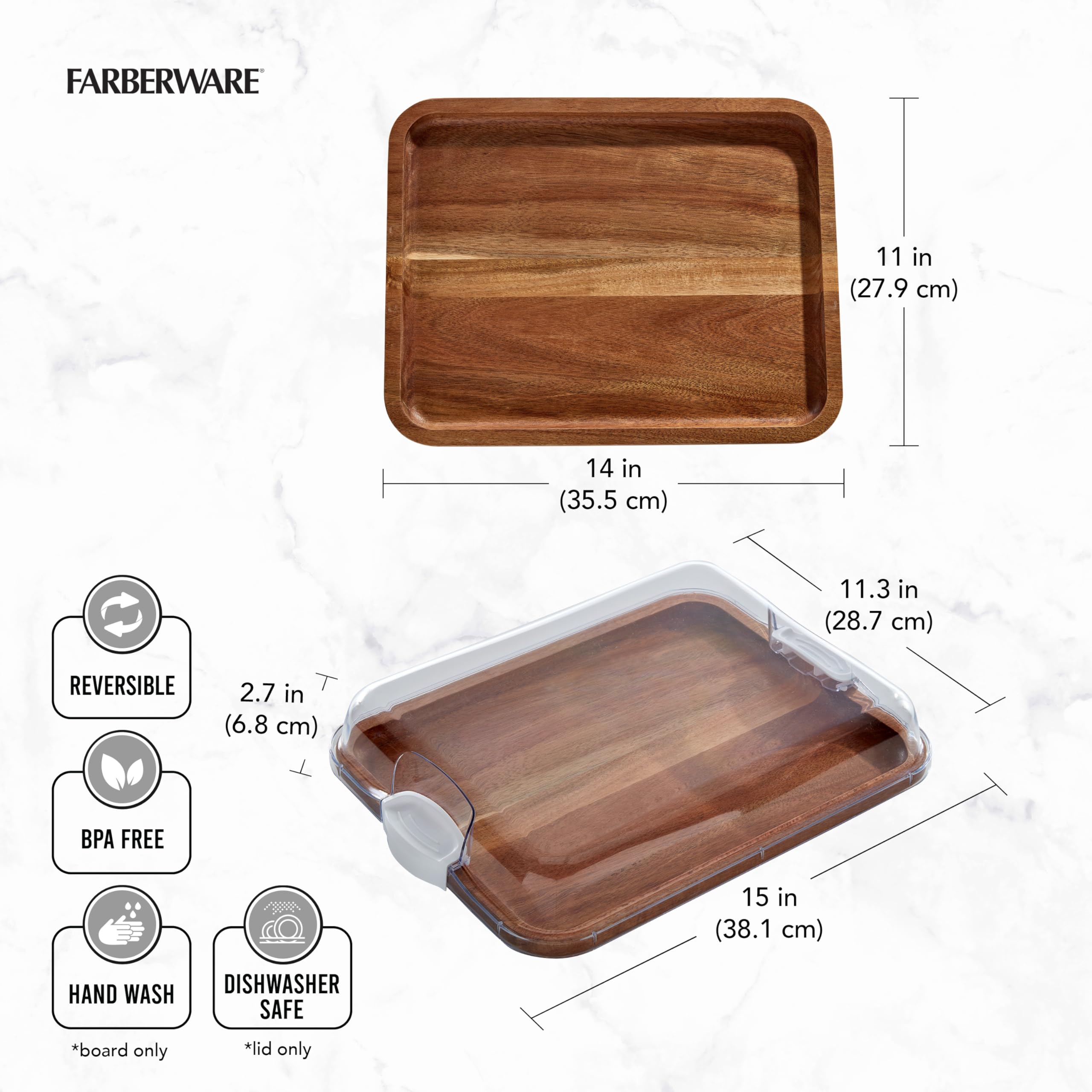 Farberware Acacia Wood Cutting Board with Built-in Compartments & Locking Lid - Charcuterie Board for Cheese, Charcuterie, Snacks - Perfect for Entertaining, Kitchen Prep & Serving