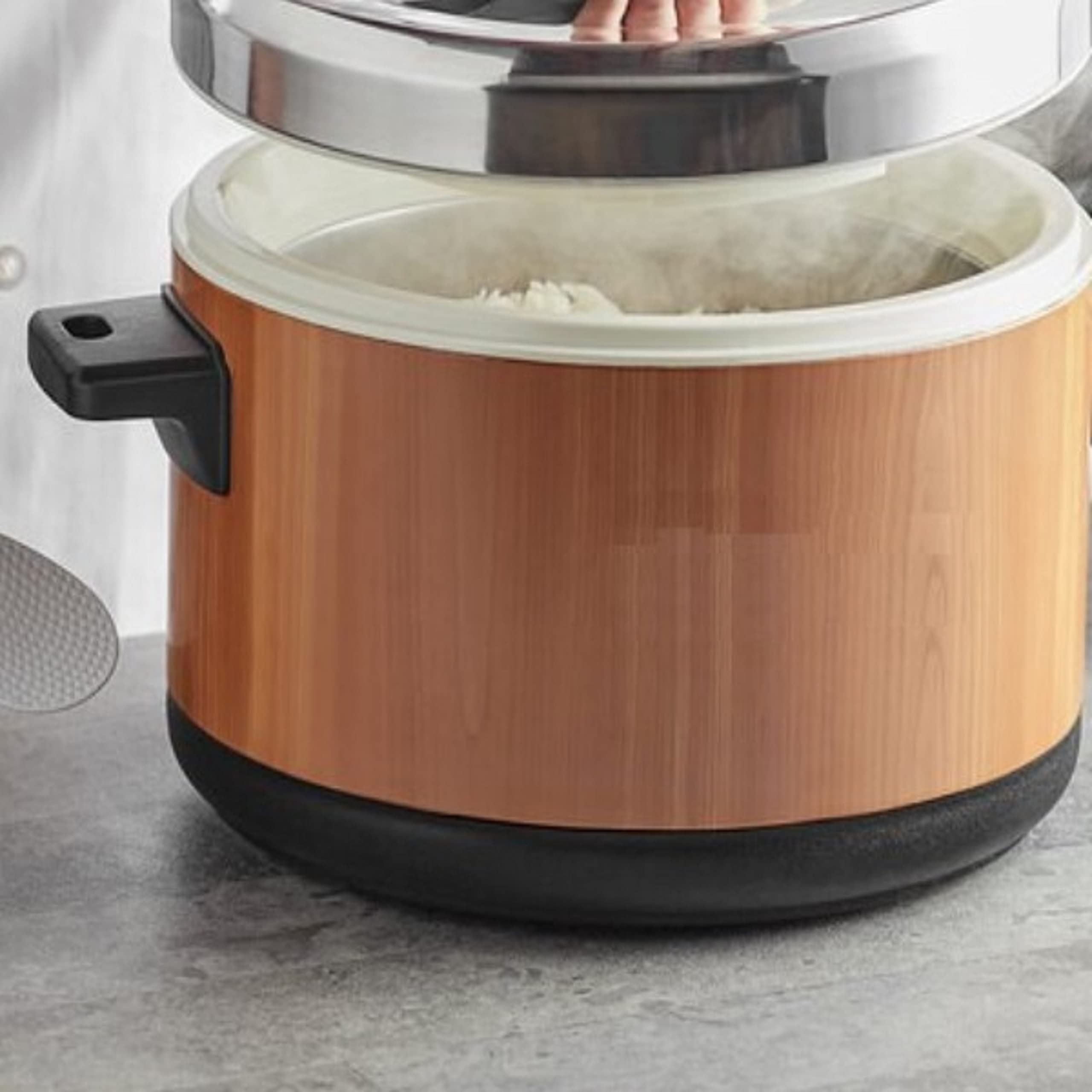TrueCraftware 40-Cup Insulated Sushi Rice Pot - Wood Grain Exterior & Stainless Steel Interior with Lid & Plastic Handle - Perfect for Sushi Rice Mixing, Warming & Serving in Home Kitchens & Restaurants