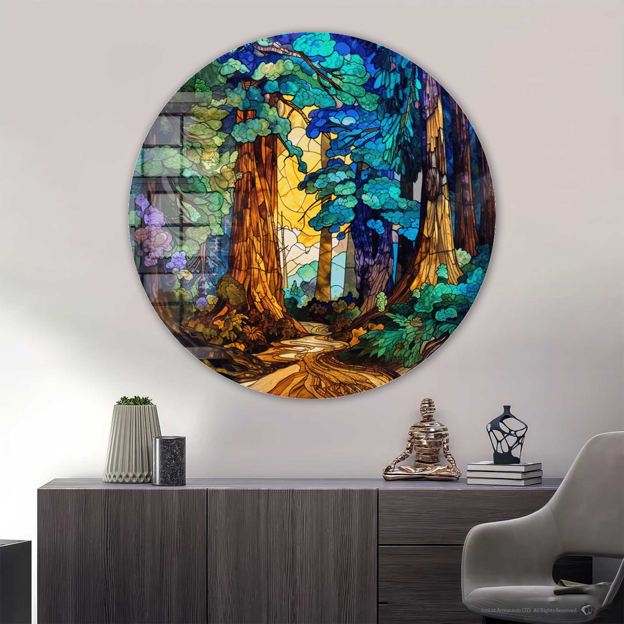 Stained Forest Rounded Glass Wall Art - Modern Home Decor for Living Room, Bedroom & Office - Nature-Inspired Glass Wall Hangings