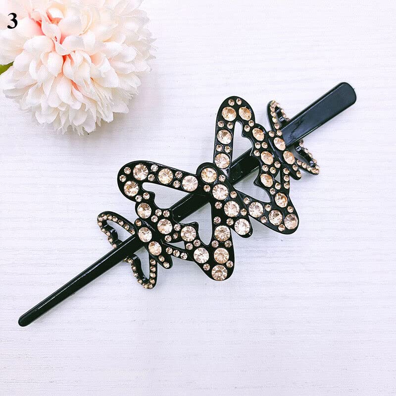 1 Pcs Women Rhinestone Hair Bun Sticks Ponytail Hair Clip Barrettes - Elegant Hair Accessories for Parties, Weddings & Formal Events (2 Pack)