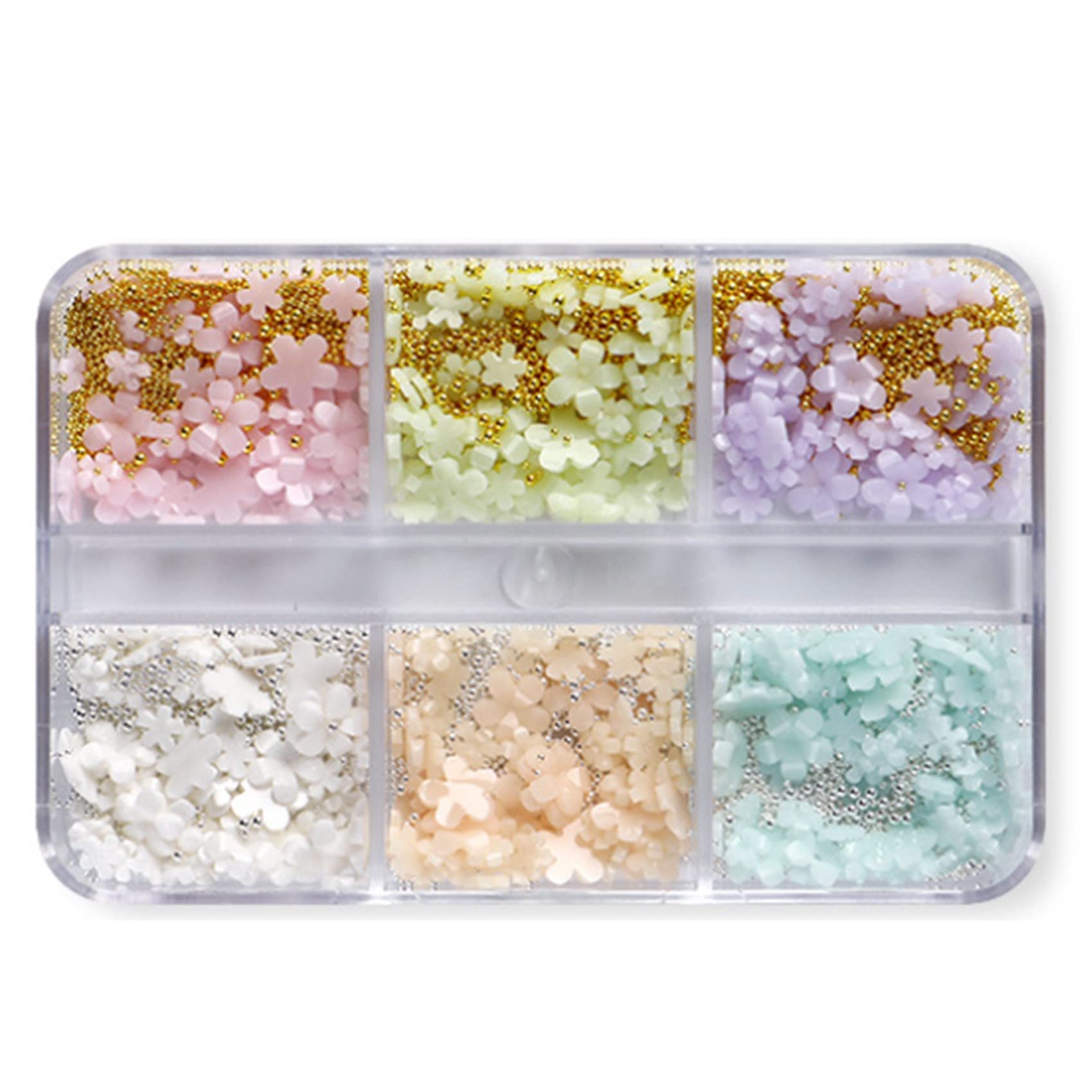 3D Flower Nail Art Kit - 6 Grids Acrylic Rhinestone Nail Decorations for DIY Manicure | Perfect for Bridal, Party & Salon Nail Designs
