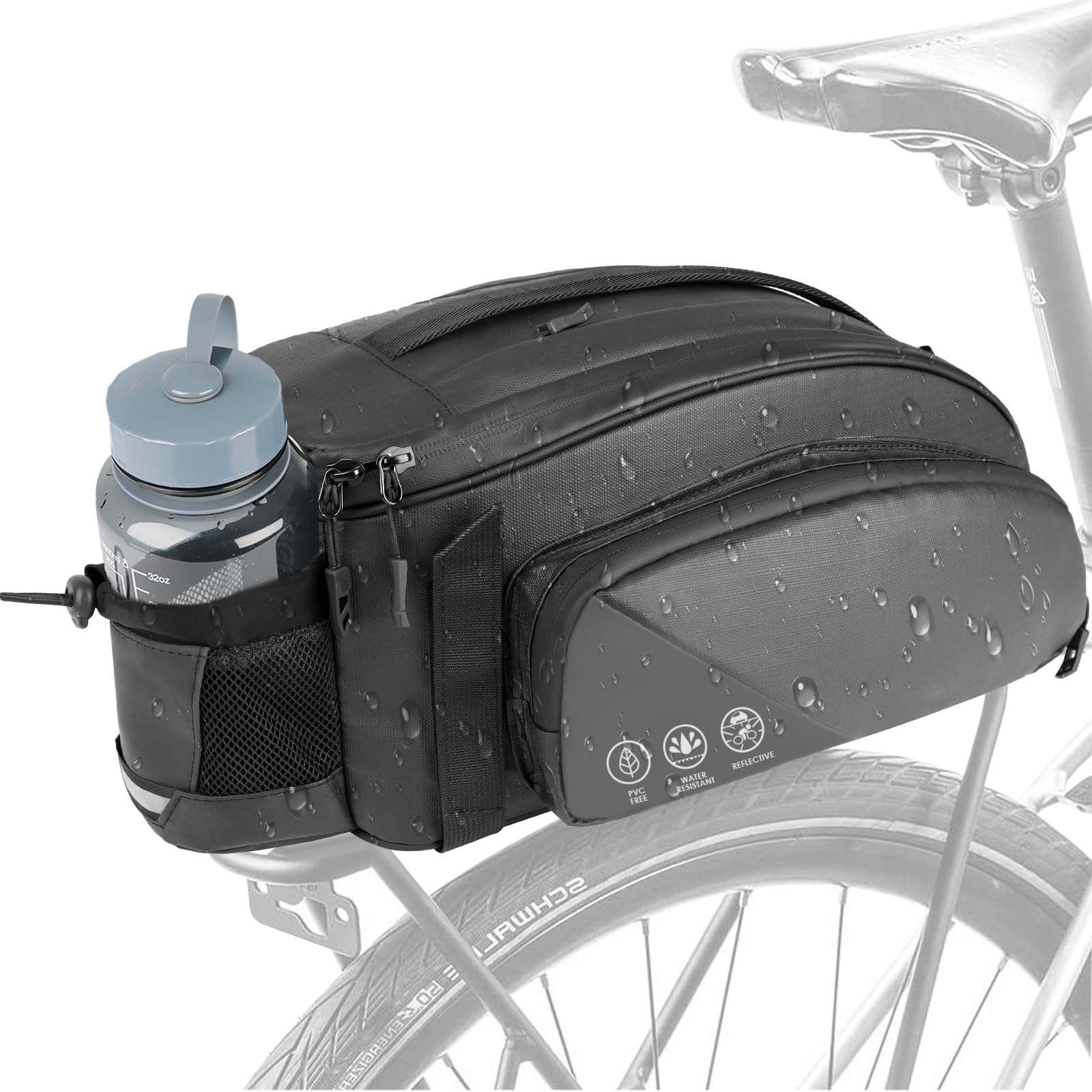 QYCHHJ 12L Waterproof Bike Rack Bag - Reflective Rear Bicycle Saddle Pannier with Shoulder Strap | Commuter Bike Luggage & Storage Accessories for Cycling, Camping & Outdoor Adventures