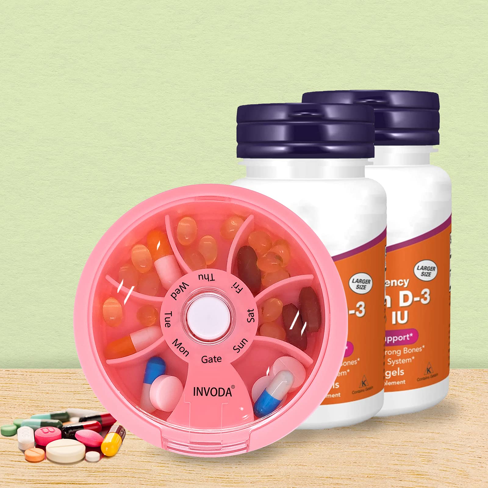Portable Weekly Pill Organizer - Cute Round Travel Pill Case with Purse & Bag - Small Medicine Container for Daily Use, Travel, and On-the-Go (Pink) - Perfect for Home, Office, Gym, and Vacation