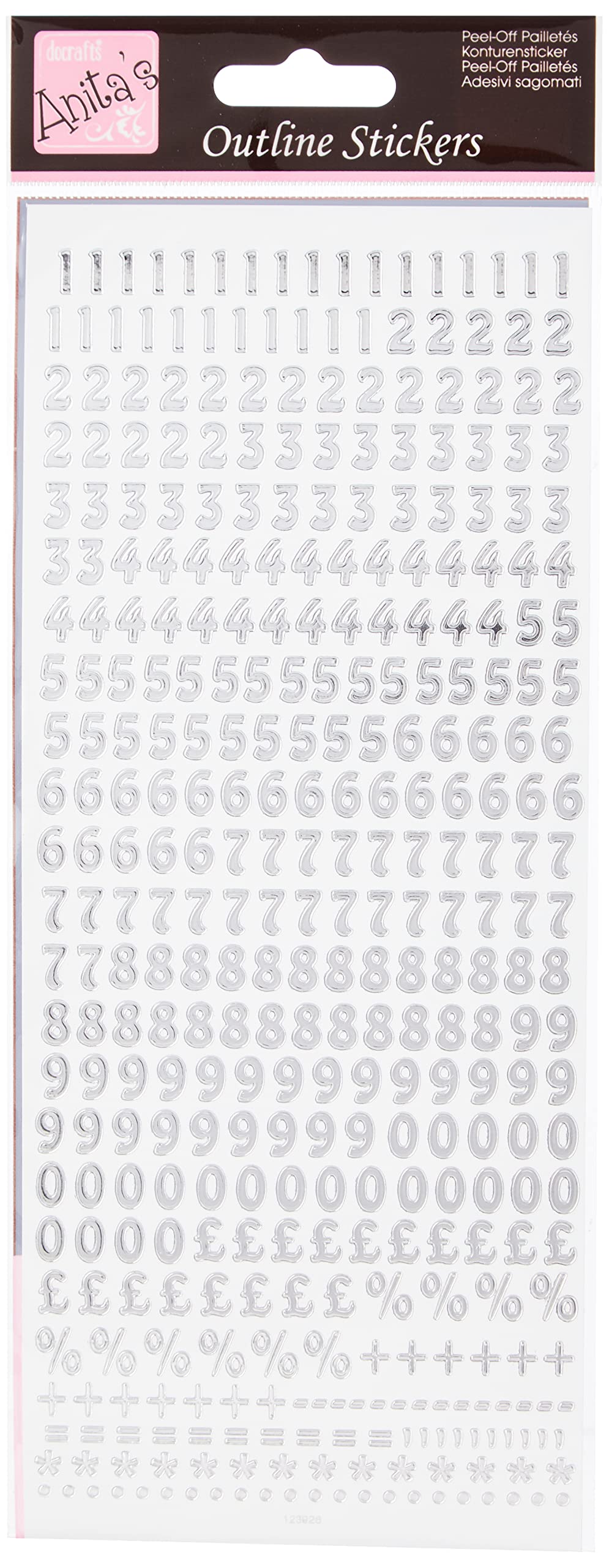Anitas Outline Stickers - Small Silver Numbers on White for Scrapbooking, Card Making, Kids Crafts & Home Decor | Perfect for DIY Projects, School Homework, Art Journals, and Decorating Paper, Cards, Glass, Metal, Plastic & Foam Surfaces