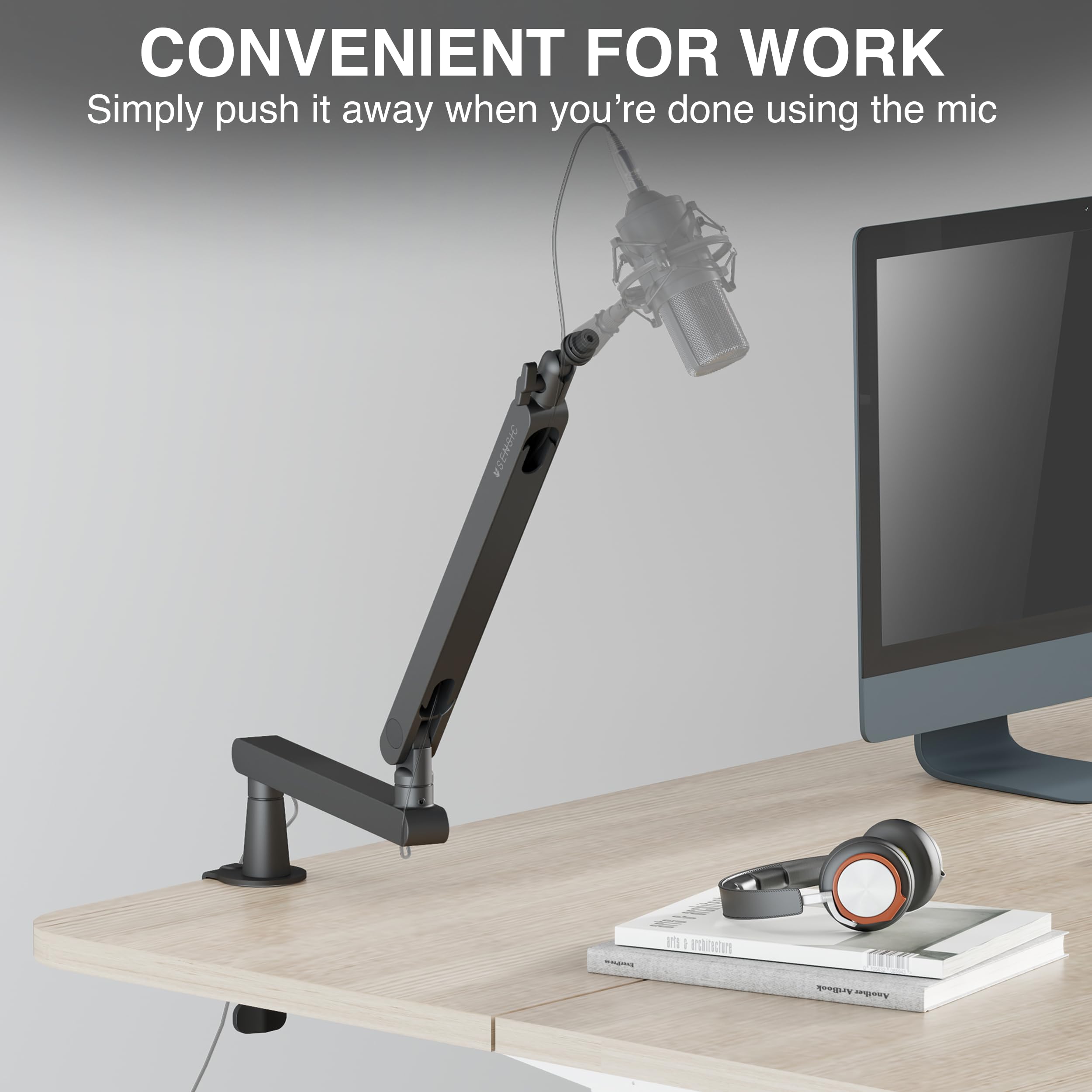 Professional SA-30 LP Low Profile Microphone Boom Arm - 360° Rotatable Mic Stand with Cable Management for Streaming, Podcasting & Gaming (Black) | Perfect for Home Studios & Content Creators