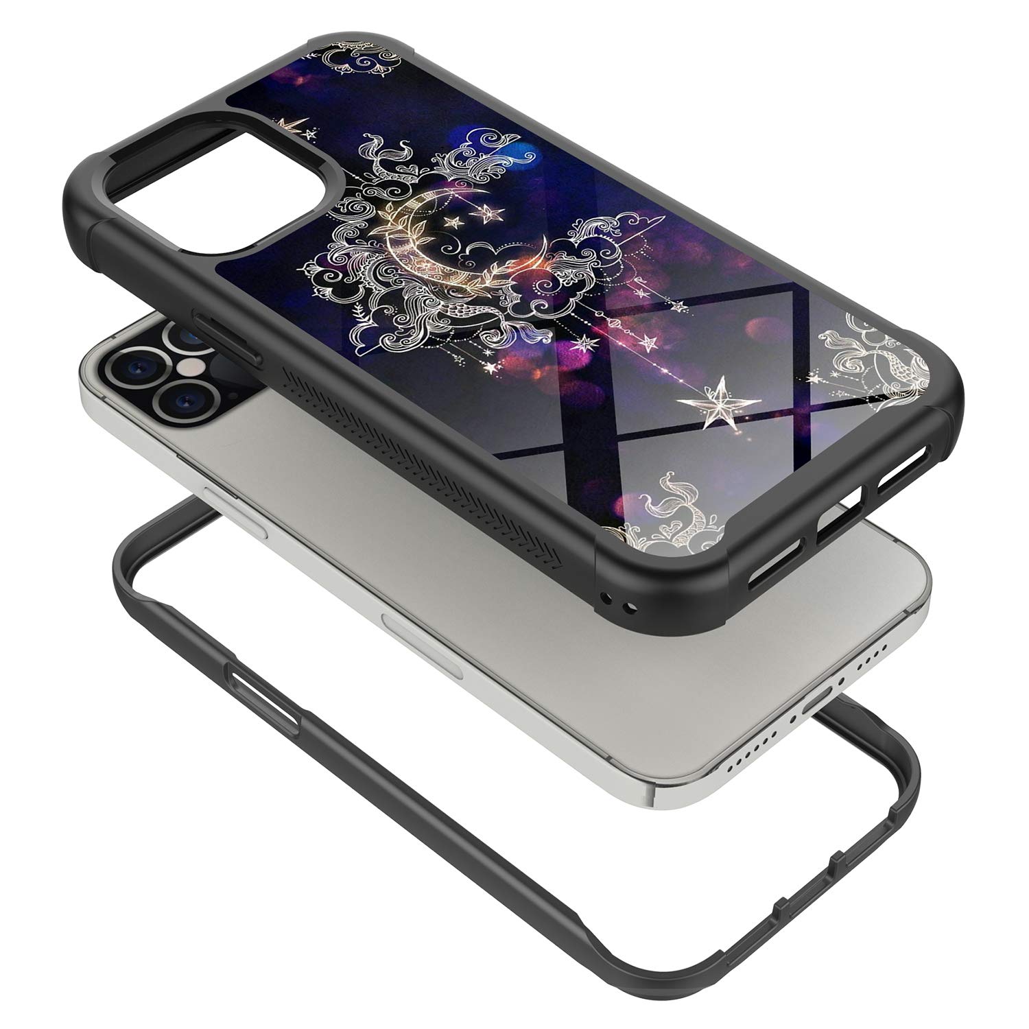 Premium iPhone 12 Pro Max Case [6.7-Inch] - Rosebono Hybrid IMD Design, Anti-Scratch Silicone Cover with Fashion Graphic (Wiccan Moon) | Cute & Colorful Protection for Everyday Use, Work & Travel